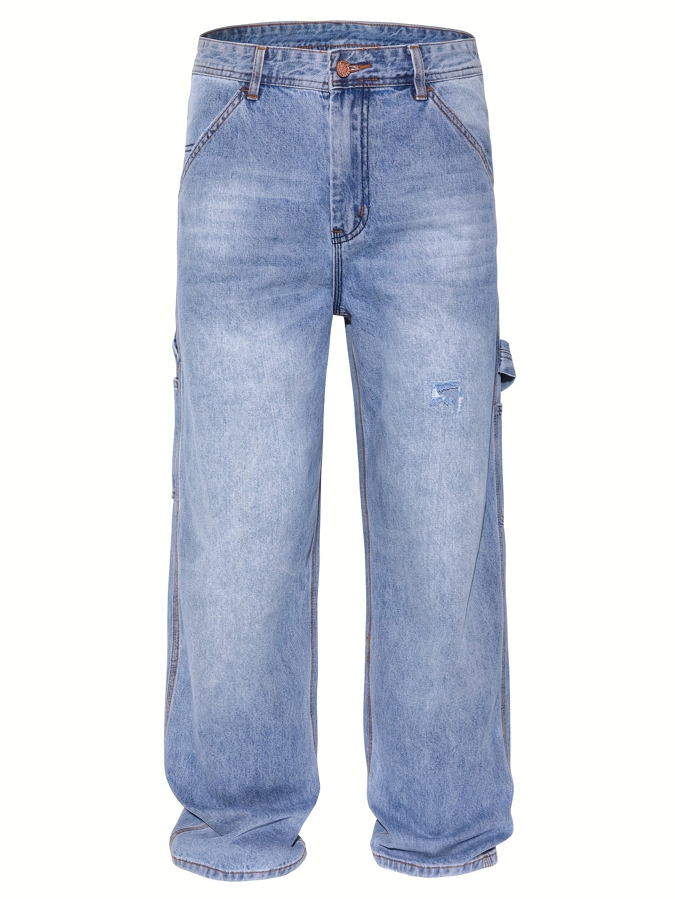 Men'S American Workwear Carpenter Jeans Vintage Utility Streetwear Loose Fit Wide Leg Denim Trousers Y2K Retro Pants Cargo Jeans