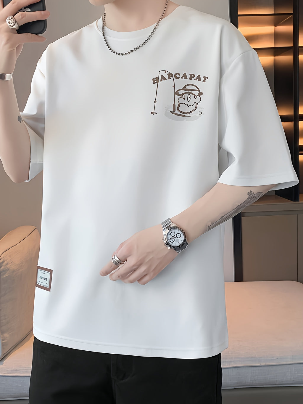 Summer T-Shirt Summer Breathable Men's Short-Sleeved T-Shirt | Loose Elastic Sports Top, Youth Round-Neck Trendy T-Shirt, Suitable for Daily Wear, College Street Sports Wear as a Gift