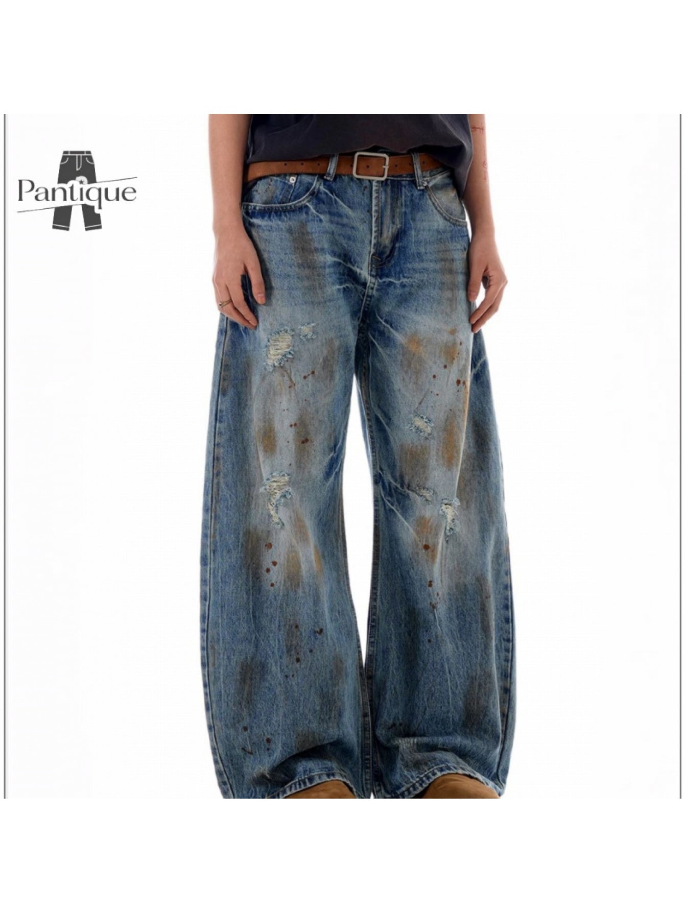 Men'S Japanese Retro Vintage Distressed Washed Faux Denim