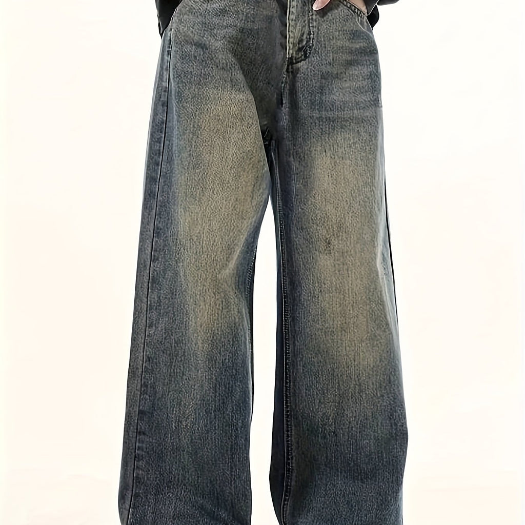 Men's Elastic Waist Vintage Mop Wide Leg Four-season Jeans