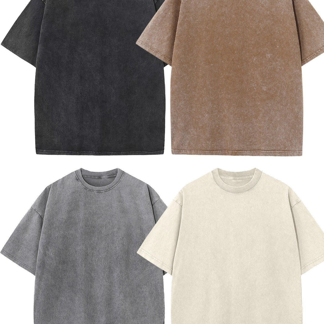 4pcs Men's oversized cotton T-shirt loose vintage wash T-shirt Neutral heavyweight short-sleeved casual shirt shirt wash round neck loose basic street wear loose top