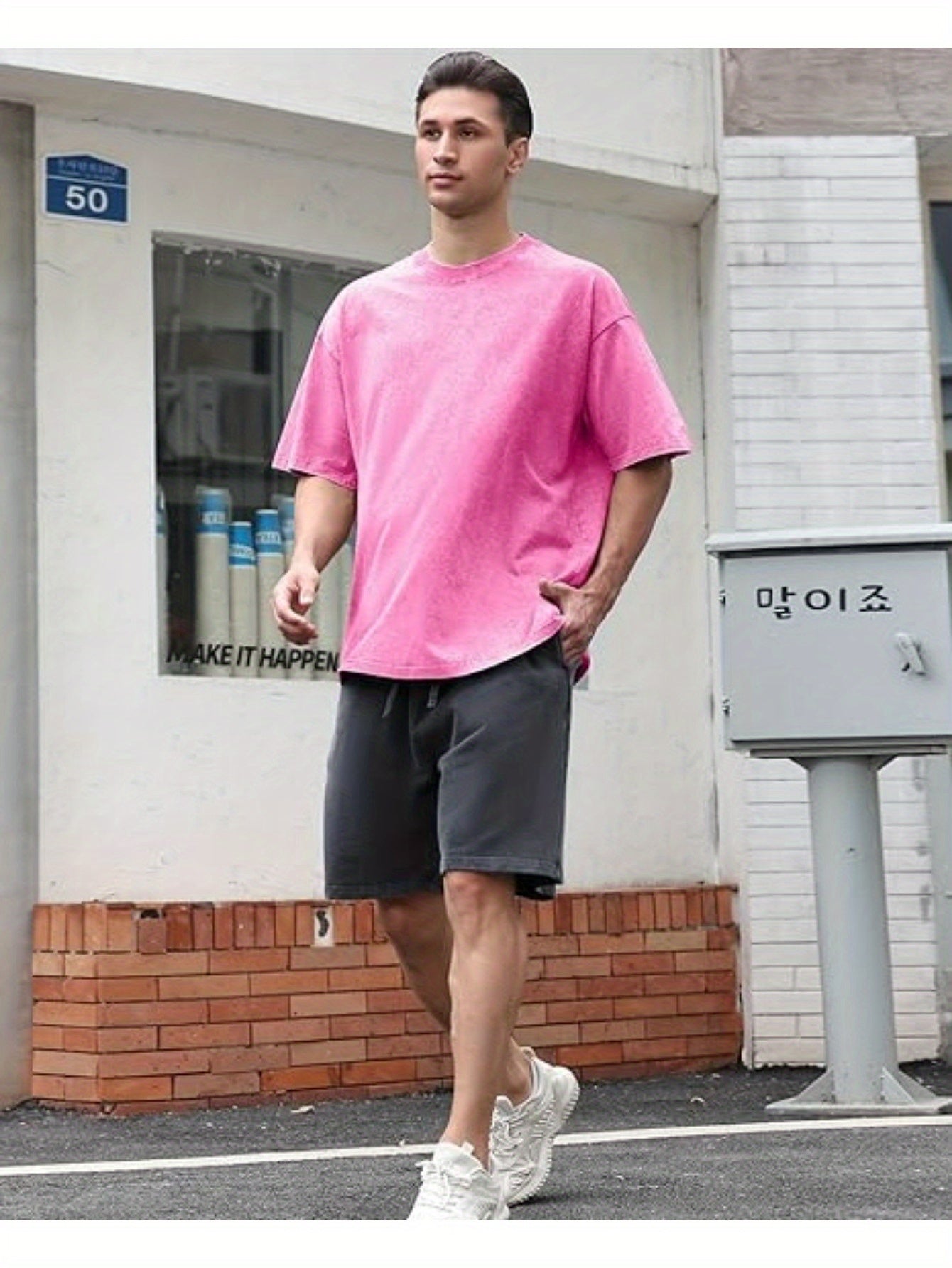 4pcs Men's oversized cotton T-shirt loose vintage wash T-shirt Neutral heavyweight short-sleeved casual shirt shirt wash round neck loose basic street wear loose top