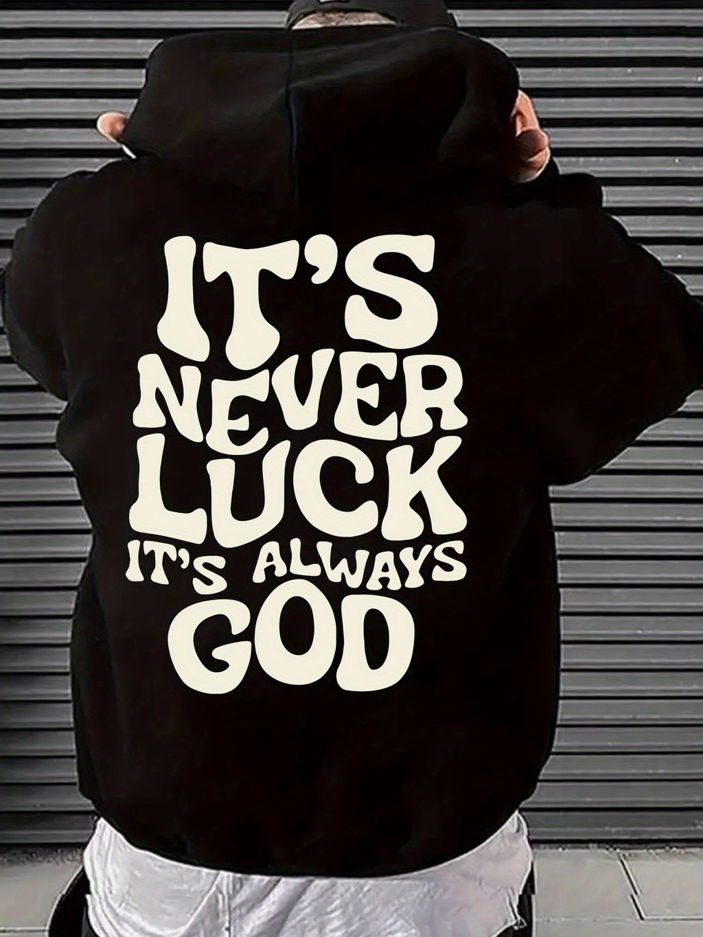 Stylish Faith-Inspired Hoodie - Soft Polyester Knit Fabric, Geometric Lettering Pattern, Casual Fit with Slight Stretch, \