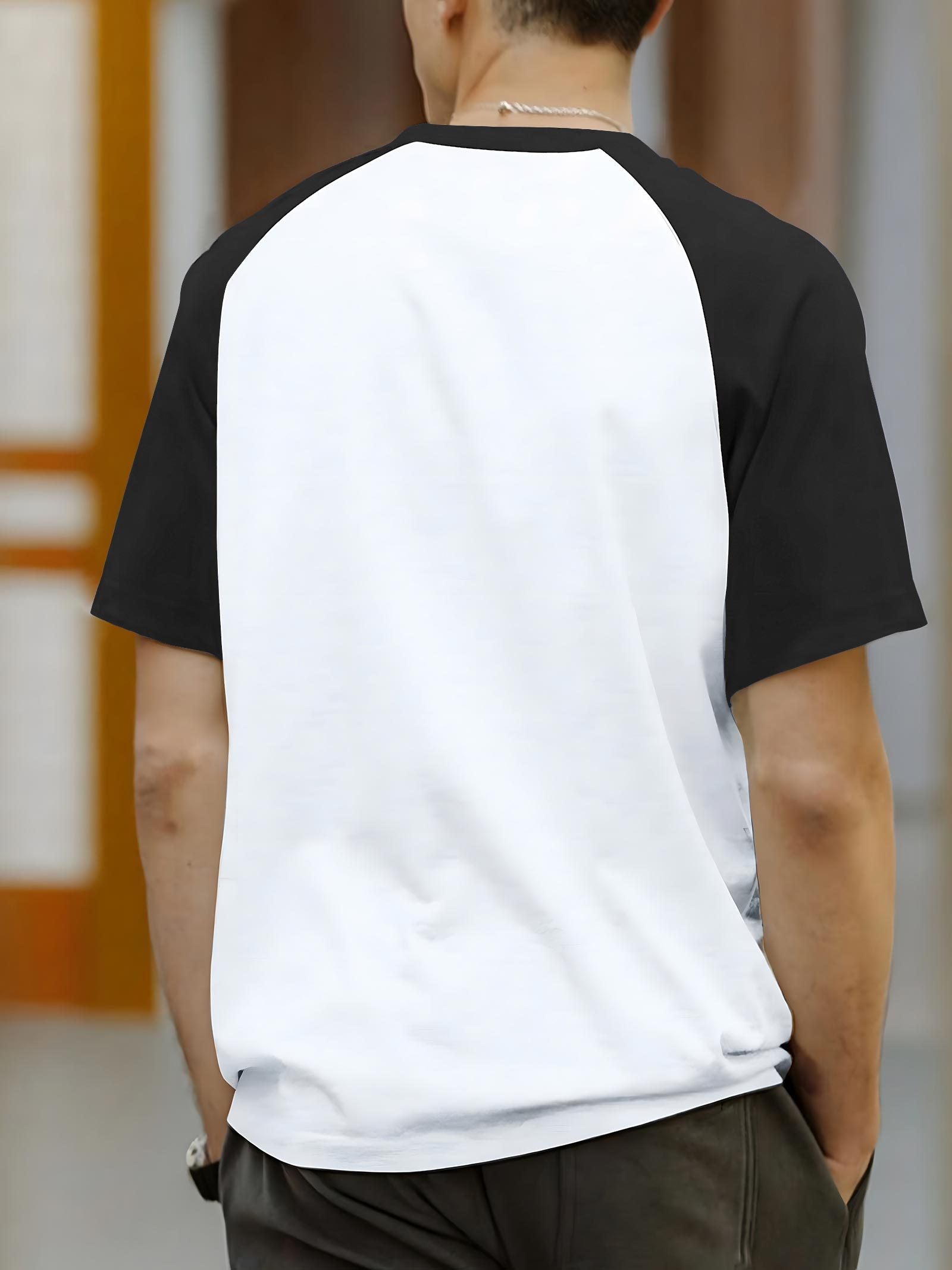 Men'S Casual Crew Neck T-Shirt, Polyester 100% Knit Fabric, Slight Stretch, Regular Fit, Short Sleeves, Summer Raglan Tee with Vintage Racing Print Design