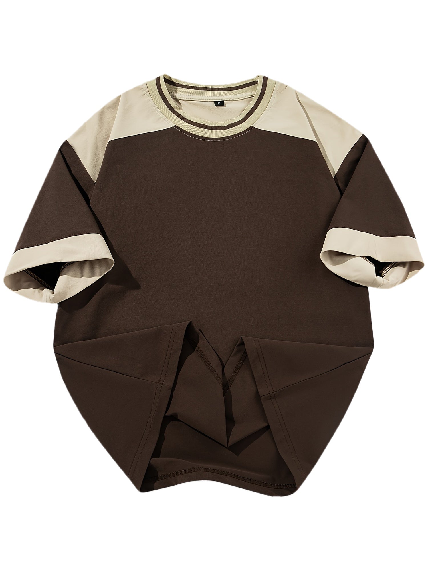 Men's Retro Color-Block Short Sleeve T-Shirt - Maillard Color Palette, Drop Shoulder Design, Breathable Summer Casual Top, Machine Washable Regular Fit, Vintage T Shirts, Contrast Color Design, Relaxed Fit Shirt