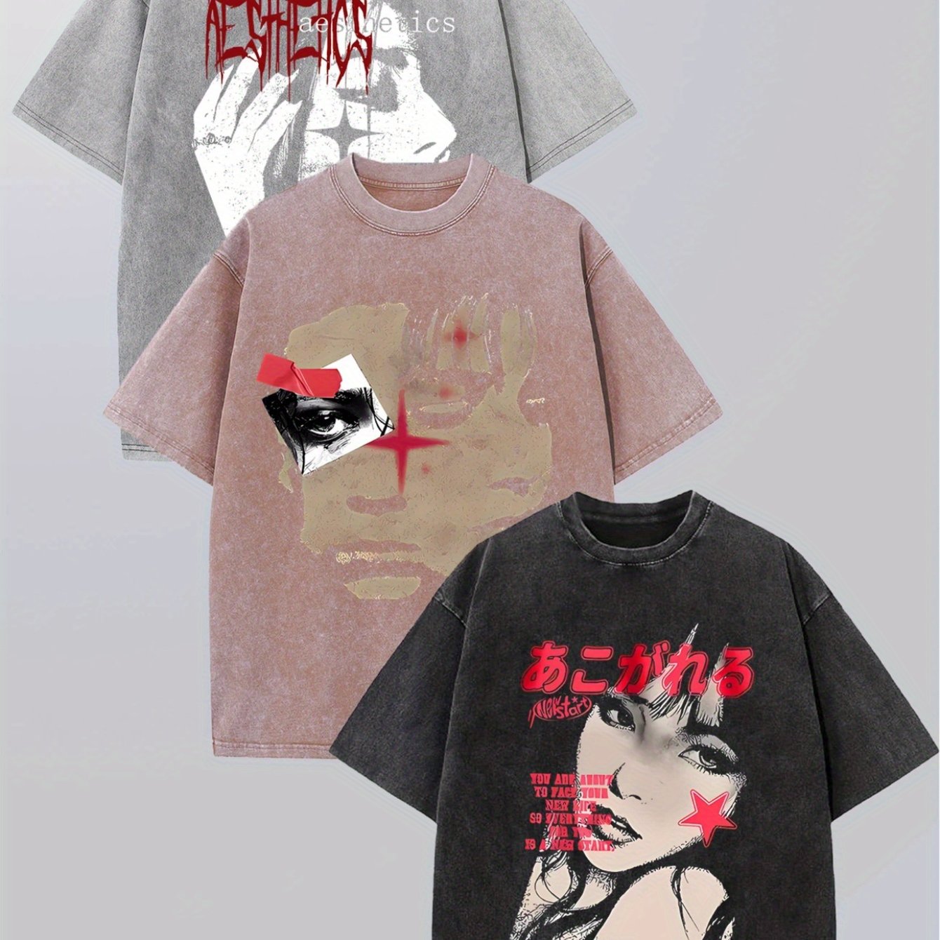 Subculture Invasion! Made Of Old Washed Diablo Cotton T-shirt, Fried Field, 8.11 oz Of Vintage Washed Batik T-shirt, 100% Cotton, Simple And Casual, Loose Fit, Breathable, Soft Fabric.