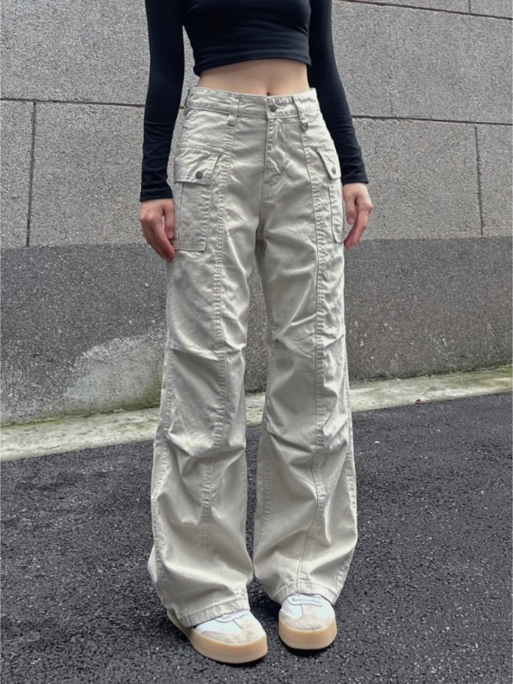 Men's High-Waisted Distressed Workwear Jeans - Light Beige\u002FBeige Tapered Leg