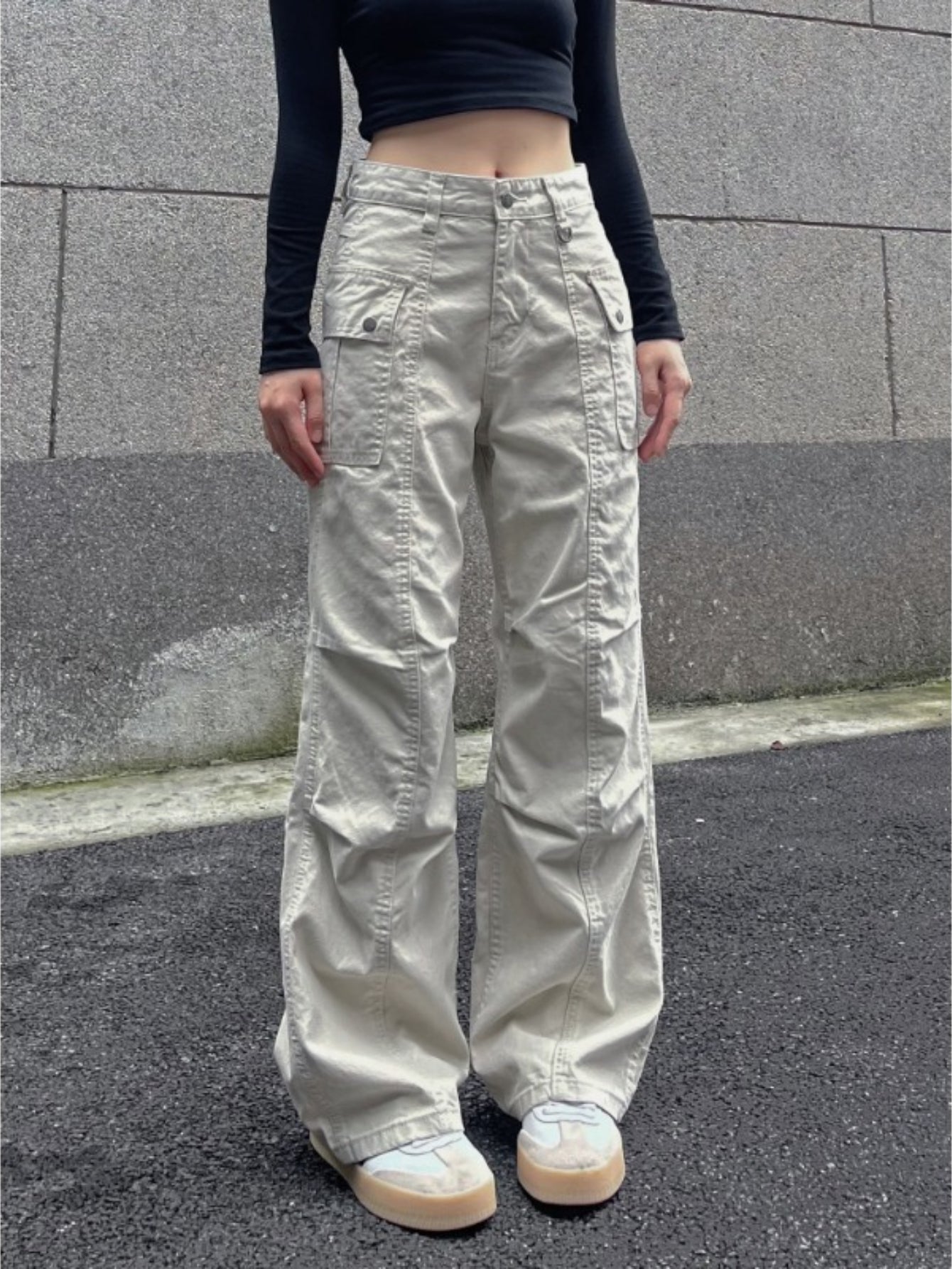 Men's High-Waisted Distressed Workwear Jeans - Light Beige\u002FBeige Tapered Leg