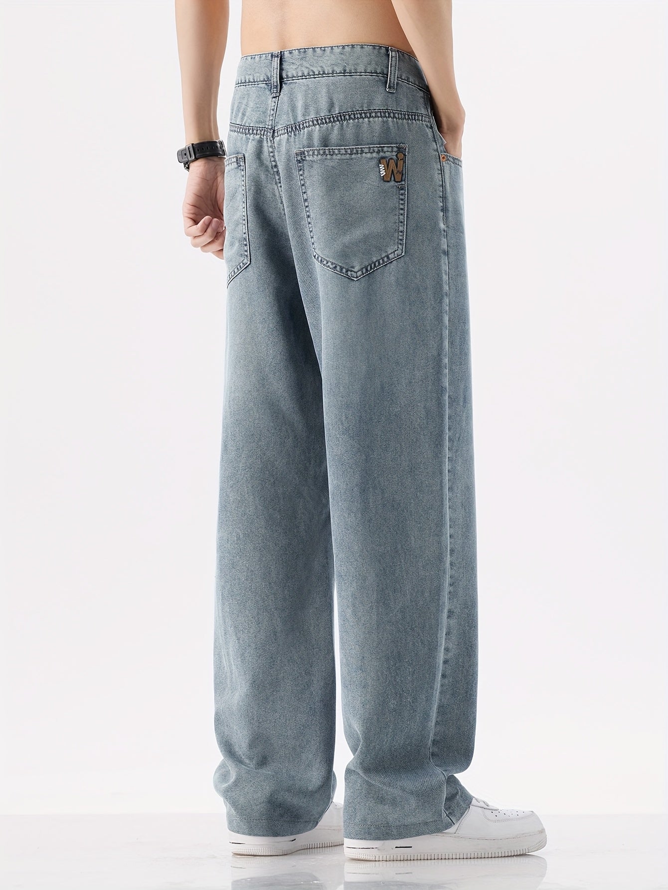 Men'S Vintage Washed Blue Wide-Leg Faux Denim - Breathable, Comfortable