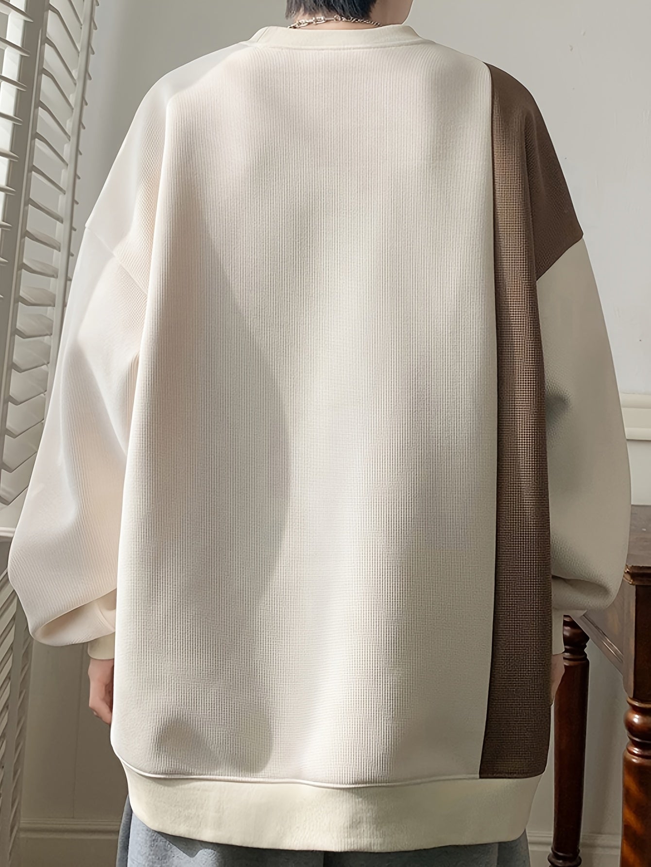 Color Block Sweatshirt Color Block Crew Neck Sweatshirt - Men's Casual, Polyester Blend, Machine Washable, Non-Stretch Fabric