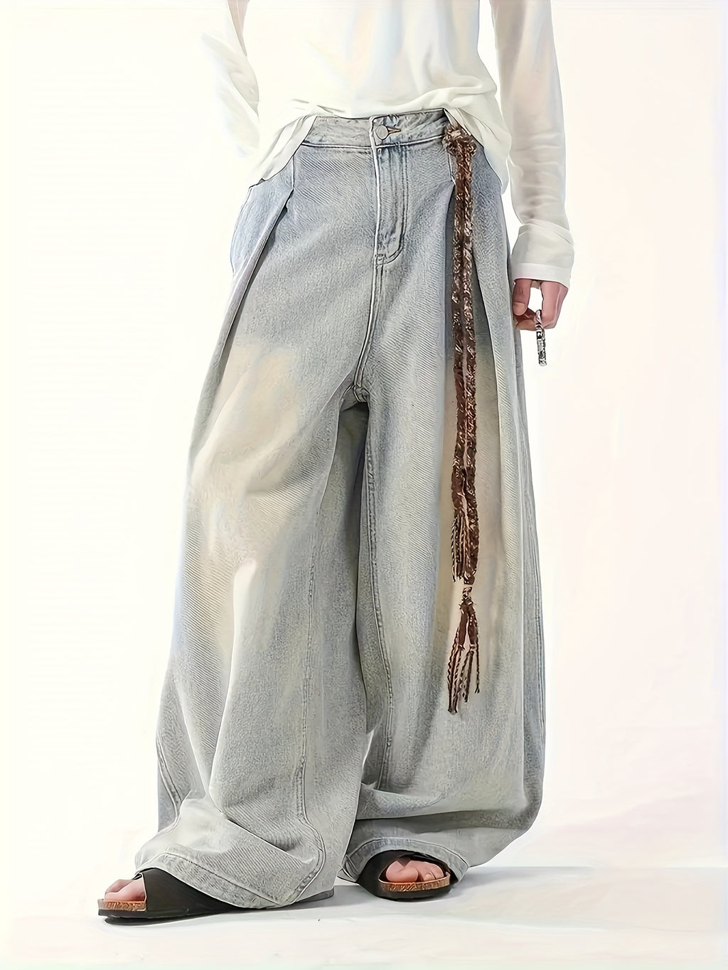 Men's Streetwear Wide-Leg Jeans - Non-Stretchy Denim Pants, Relaxed Fit for Everyday & Formal Outfits