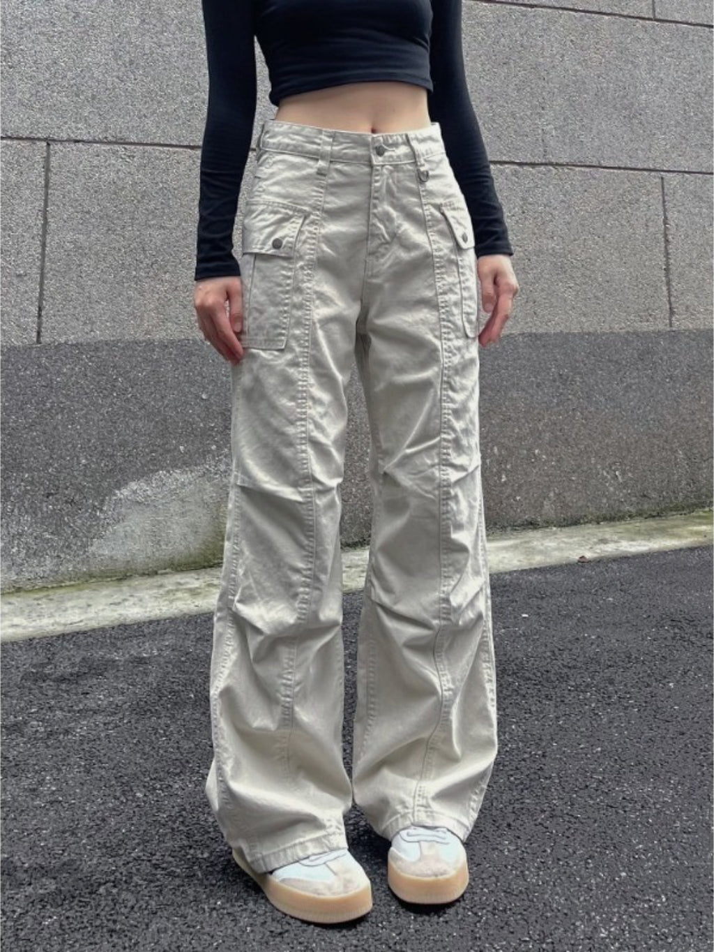 Men's High-Waisted Distressed Workwear Jeans - Light Beige\u002FBeige Tapered Leg