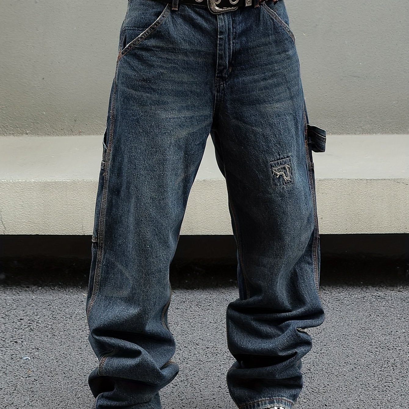 Men'S American Workwear Carpenter Jeans Vintage Utility Streetwear Loose Fit Wide Leg Denim Trousers Y2K Retro Pants Cargo Jeans