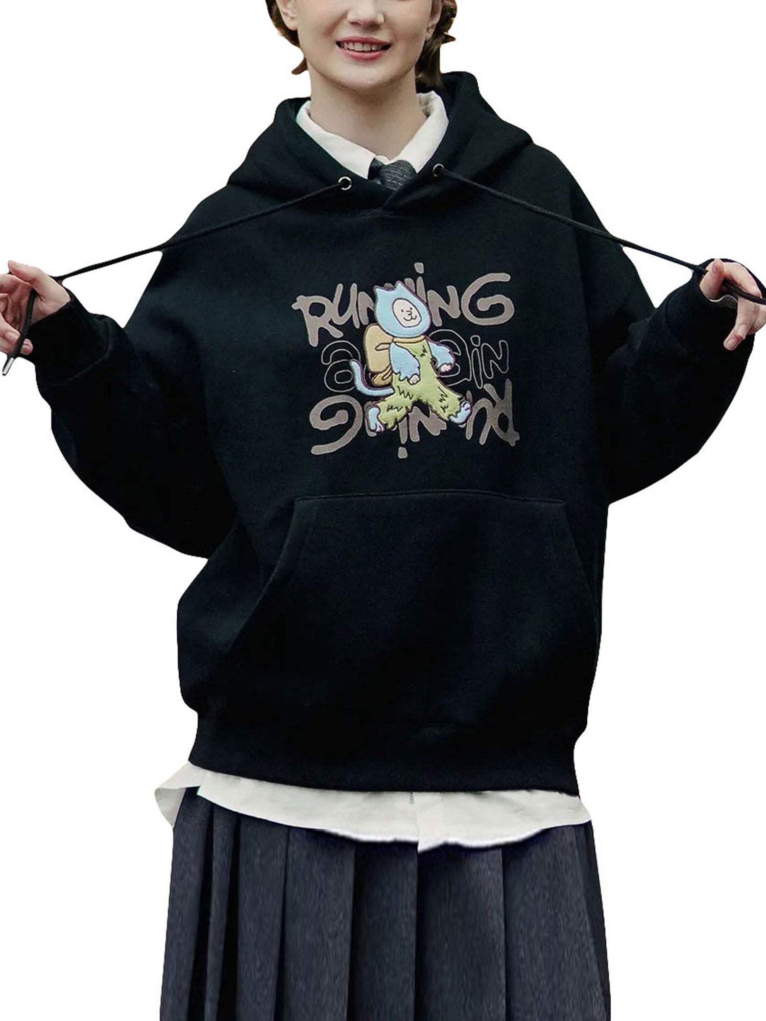 Casual Polyester Hooded Sweatshirt, Geometric Pattern, Slight Stretch, Regular Fit, with Drawstring, for All-Season Pullover Hoodie