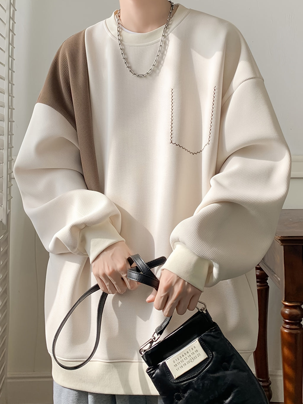 Color Block Sweatshirt Color Block Crew Neck Sweatshirt - Men's Casual, Polyester Blend, Machine Washable, Non-Stretch Fabric