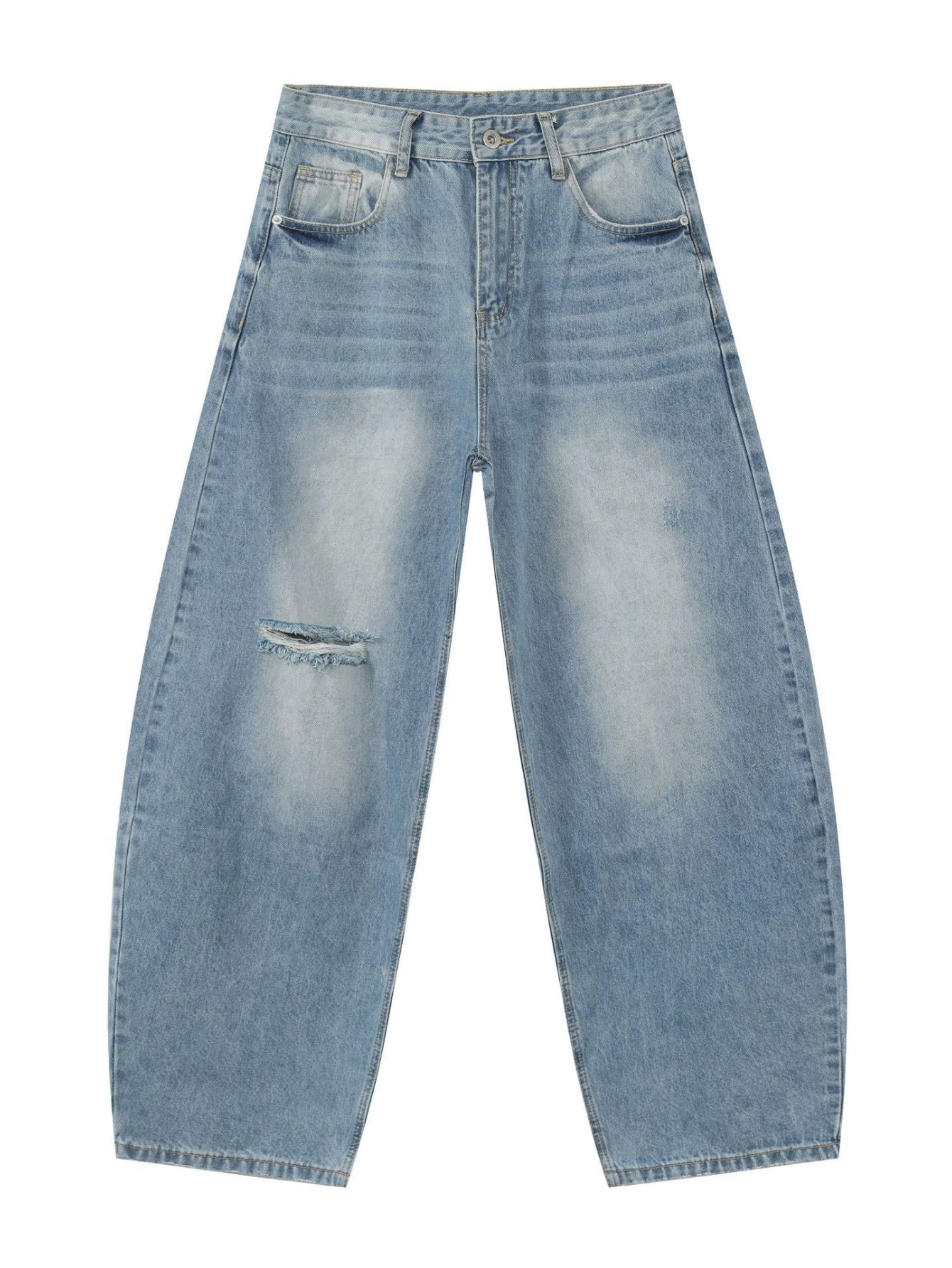 Men'S Vintage Washed Distressed Faux Denim Faux Denim