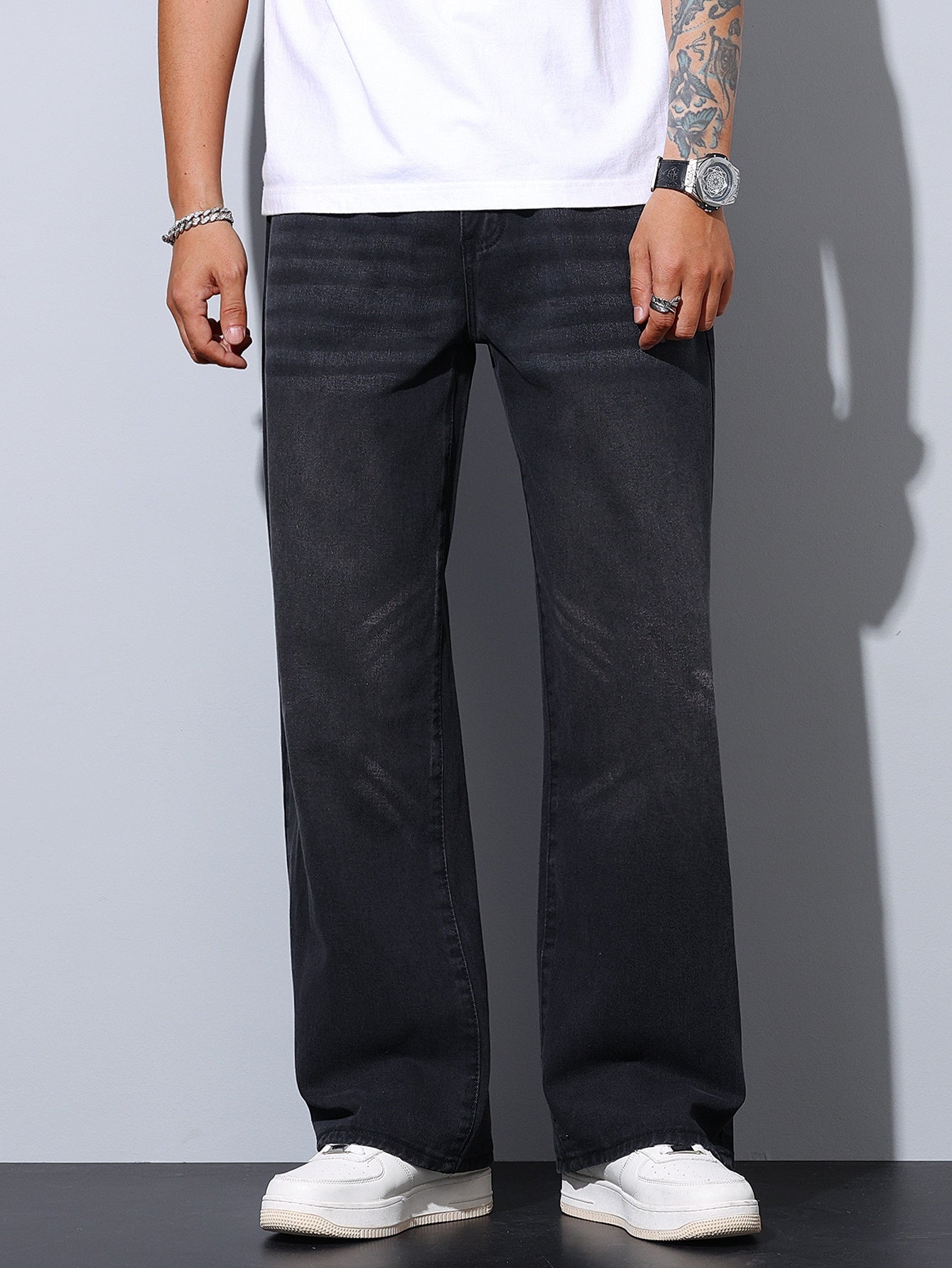 Men'S Blue Casual Loose Straight Faux Denim