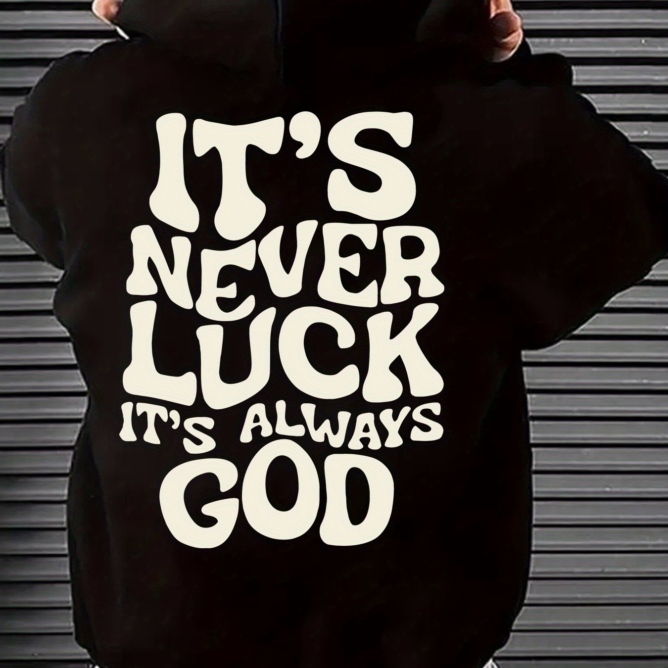 Stylish Faith-Inspired Hoodie - Soft Polyester Knit Fabric, Geometric Lettering Pattern, Casual Fit with Slight Stretch, \