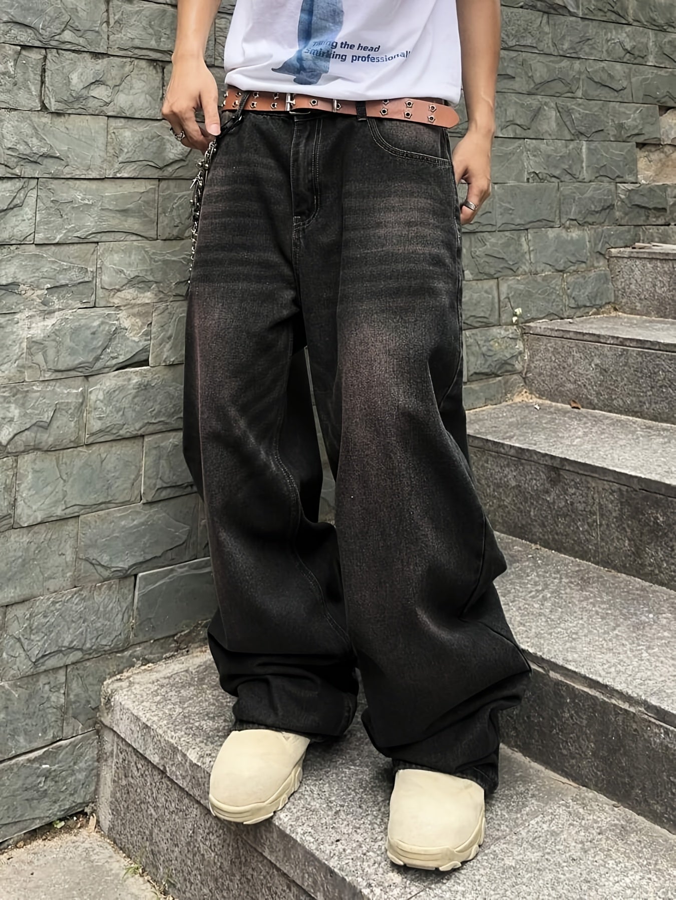 Men'S Casual Loose Fit Jeans, 90% Cotton 5% Polyester 5% Viscose Blend