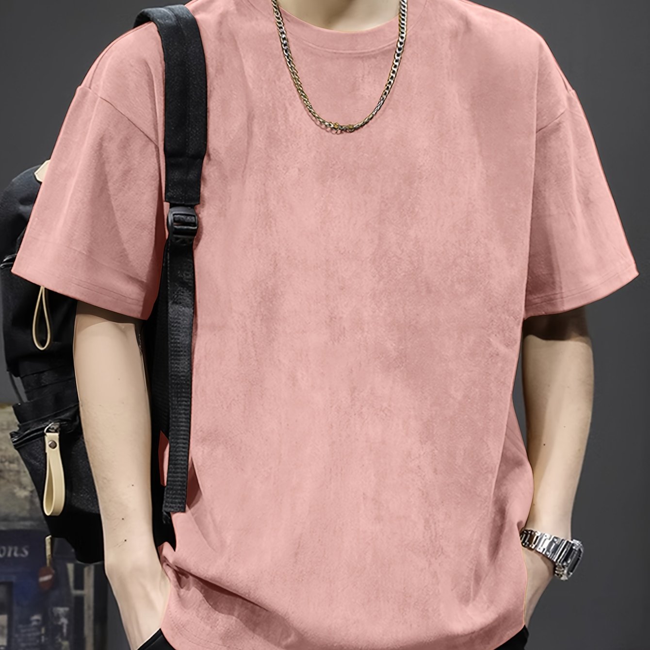 Pearson Summer T-Shirt Pearson Men's Solid Color Casual Loose Faux Outdoor Short-Sleeve Round Neck T-Shirt