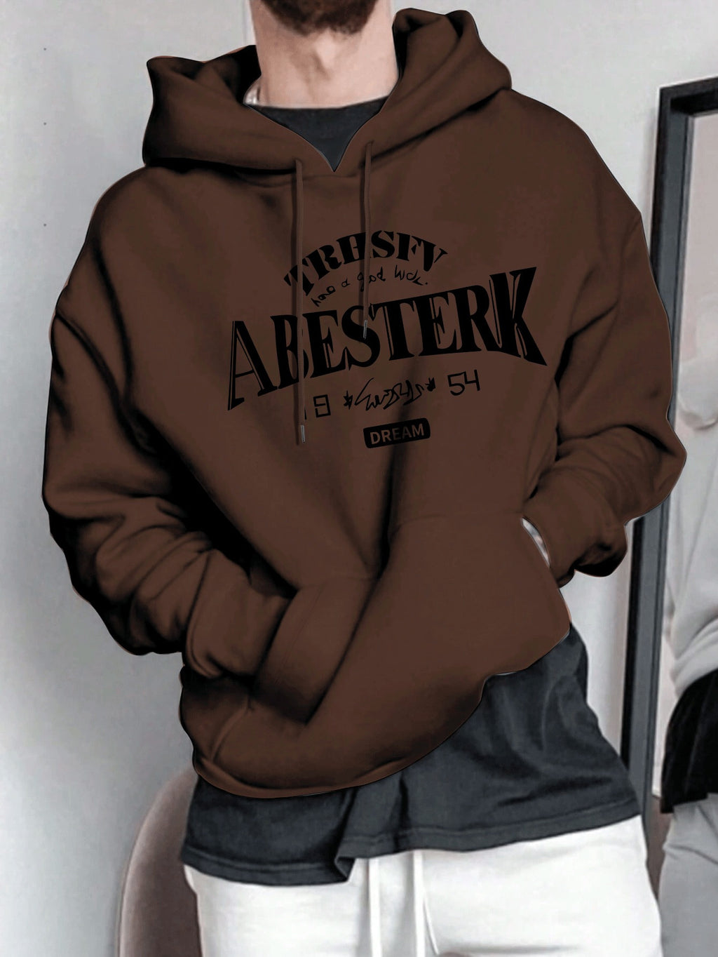 Geometric Pattern Men's Casual Hoodie | 1pc | Polyester Knit Fabric | Hooded Collar, Slight Stretch | Pullover Sweatshirt | Spring\u002FFall | Stylish