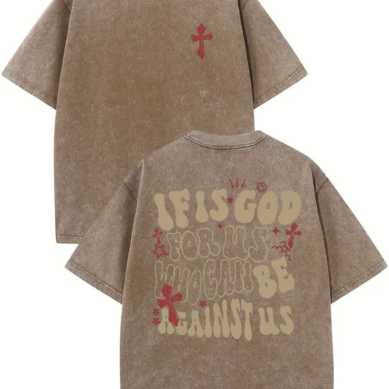 1pc Men's 230GSM Heavyweight Cotton T-Shirt - Dual-Sided Water Wash Vintage Streetwear Tee with \