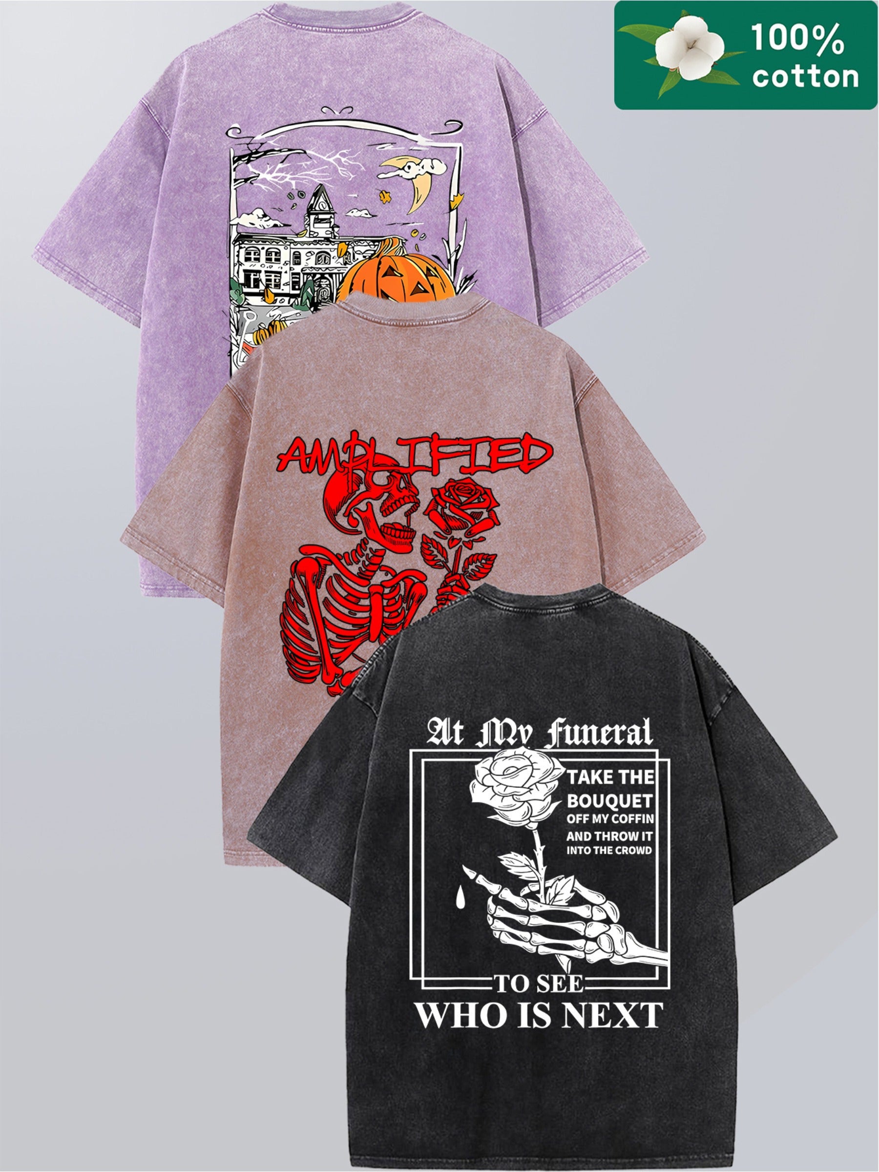 Three-Piece Set, T-Shirt with Skull Pattern Printed, Men'S T-Shirt, Summer Casual Short-Sleeved T-Shirt