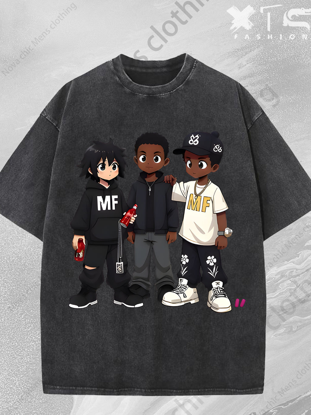 Three-Piece Set Keep a Good Attitude And Love Life Printed 230G Heavy Wash Batik Short Sleeve Tee, Men'S Crisp Short Sleeve Tee, Outdoor Sweats, Retro Wash, 100% Cotton, Everyday Wear