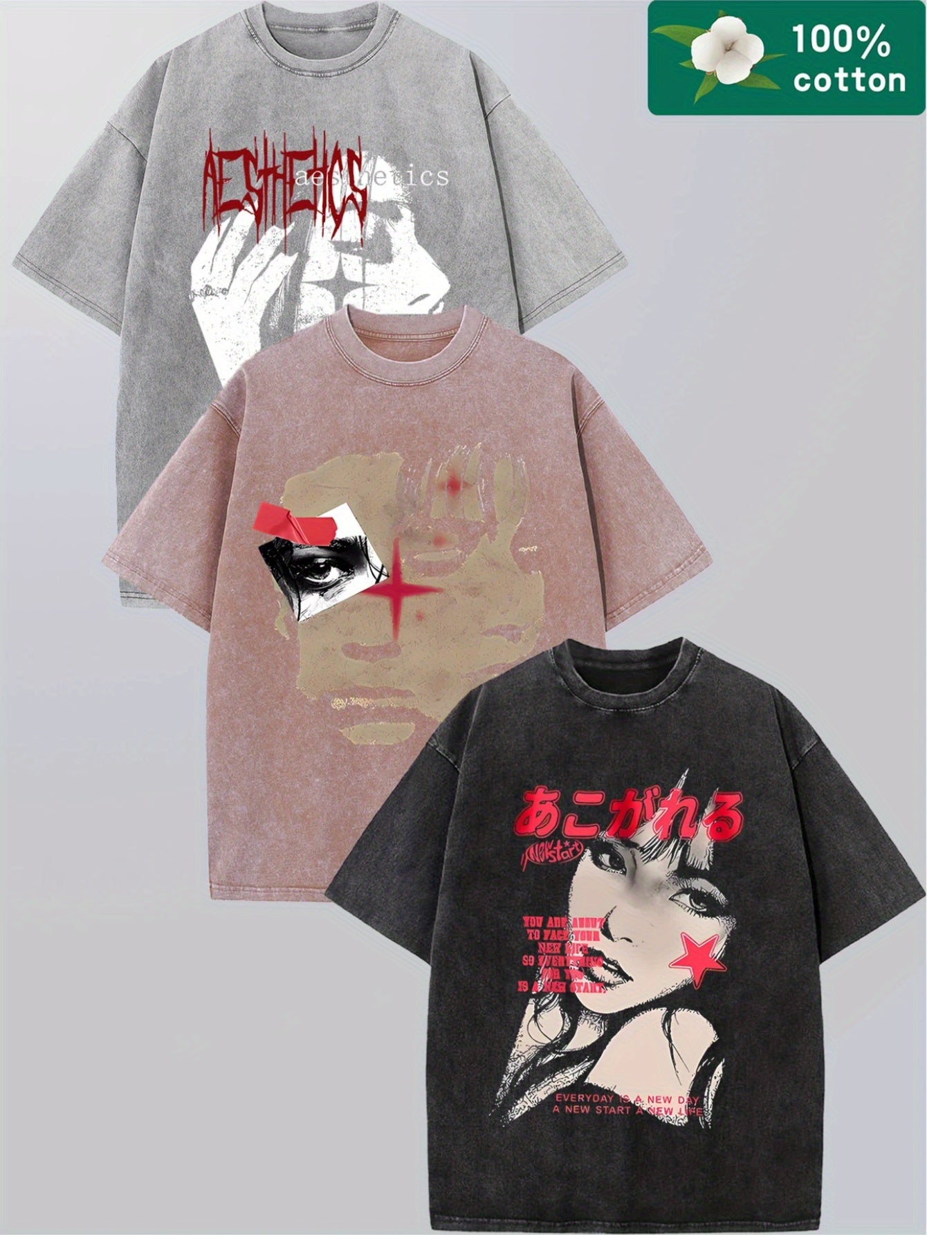 Subculture Invasion! Made Of Old Washed Diablo Cotton T-shirt, Fried Field, 8.11 oz Of Vintage Washed Batik T-shirt, 100% Cotton, Simple And Casual, Loose Fit, Breathable, Soft Fabric.