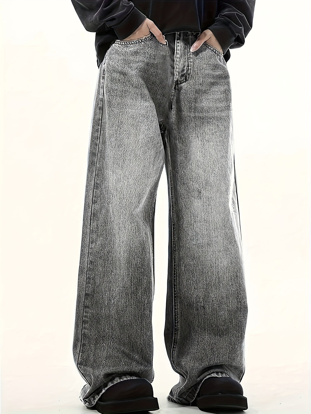Men's Elastic Waist Vintage Mop Wide Leg Four-season Jeans