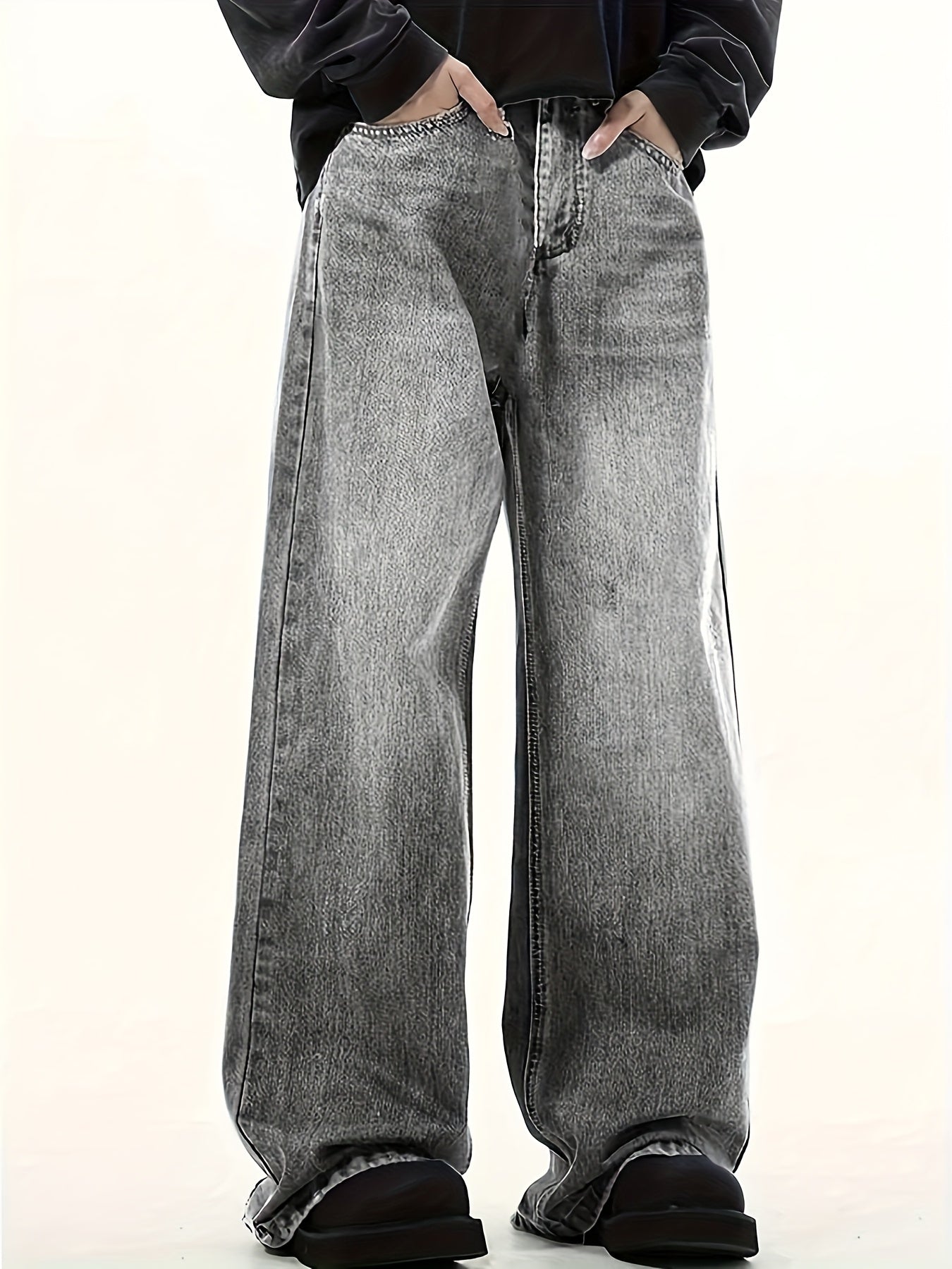 Men's Elastic Waist Vintage Mop Wide Leg Four-season Jeans