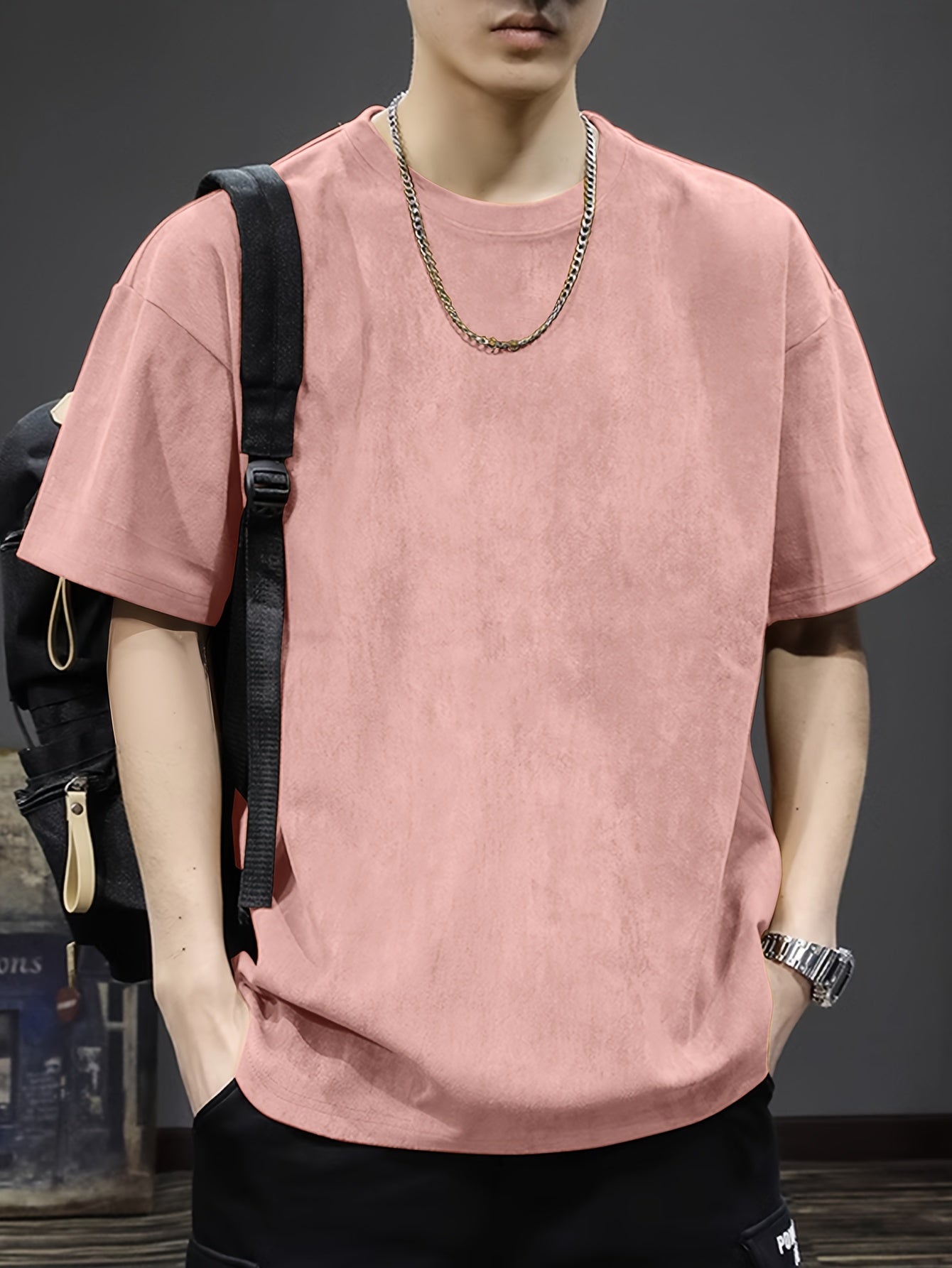 Pearson Summer T-Shirt Pearson Men's Solid Color Casual Loose Faux Outdoor Short-Sleeve Round Neck T-Shirt