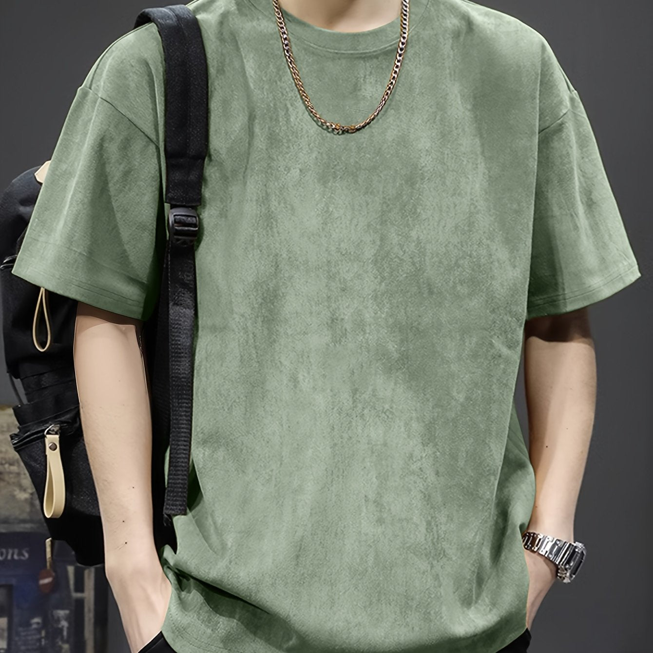 Pearson Summer T-Shirt Pearson Men's Solid Color Casual Loose Faux Outdoor Short-Sleeve Round Neck T-Shirt