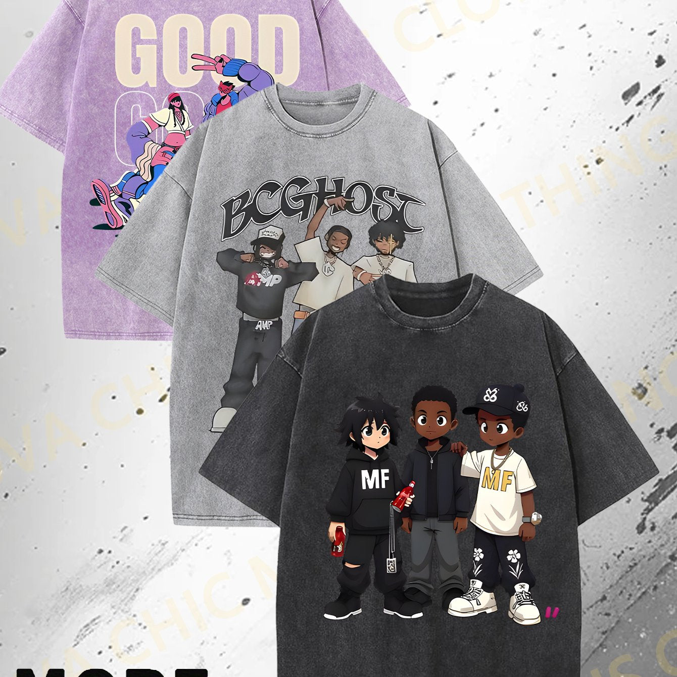 Three-Piece Set Keep a Good Attitude And Love Life Printed 230G Heavy Wash Batik Short Sleeve Tee, Men'S Crisp Short Sleeve Tee, Outdoor Sweats, Retro Wash, 100% Cotton, Everyday Wear