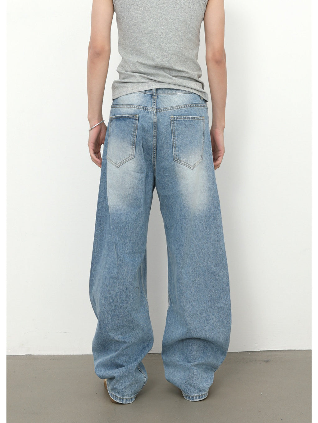 Men'S Vintage Washed Distressed Faux Denim Faux Denim