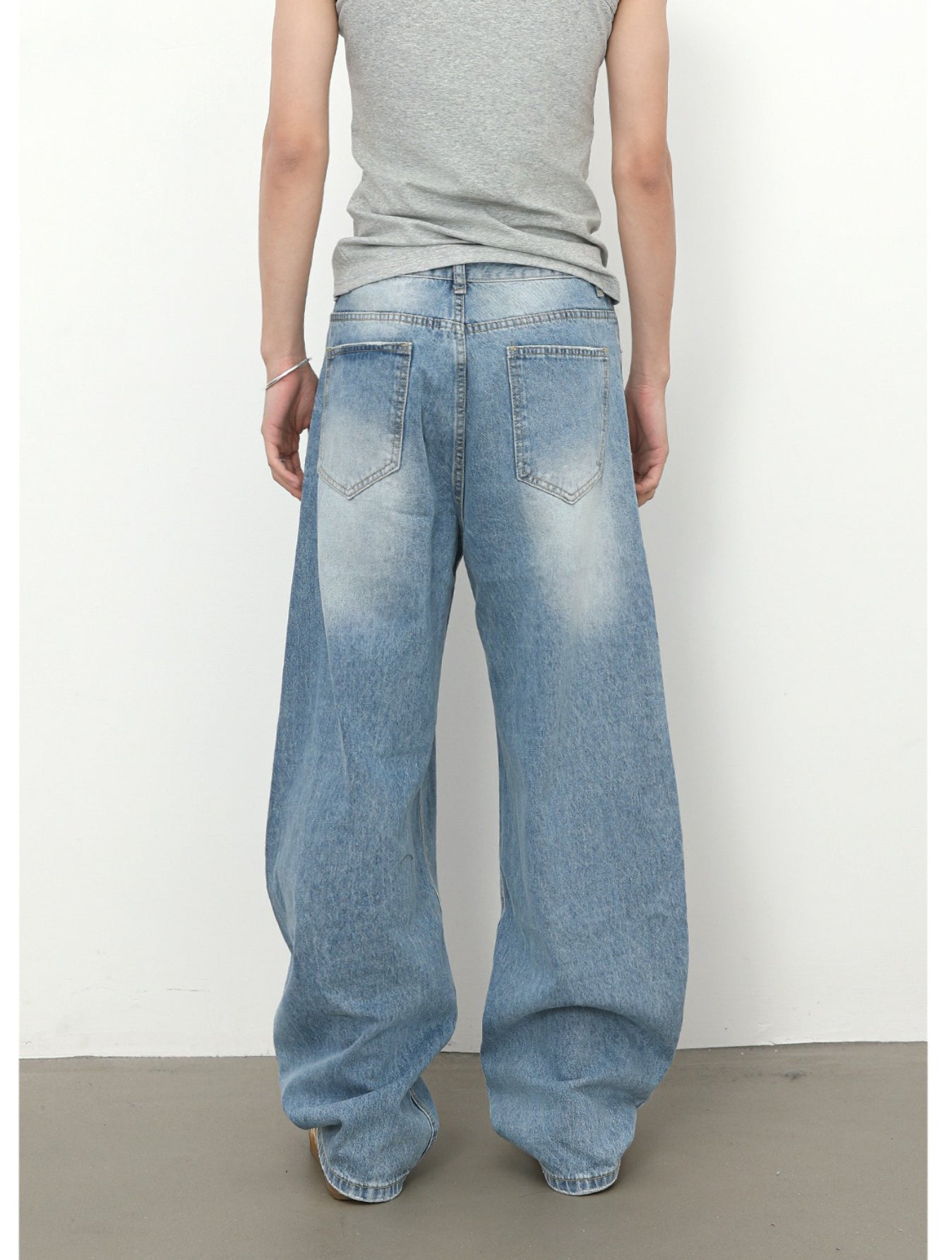 Men'S Vintage Washed Distressed Faux Denim Faux Denim
