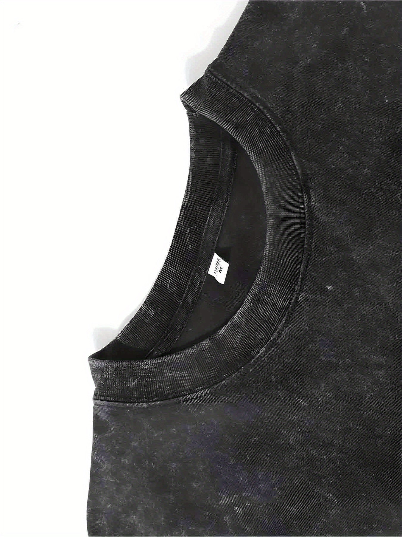 1pc Men's 230GSM Heavyweight Cotton T-Shirt - Dual-Sided Water Wash Vintage Streetwear Tee with \