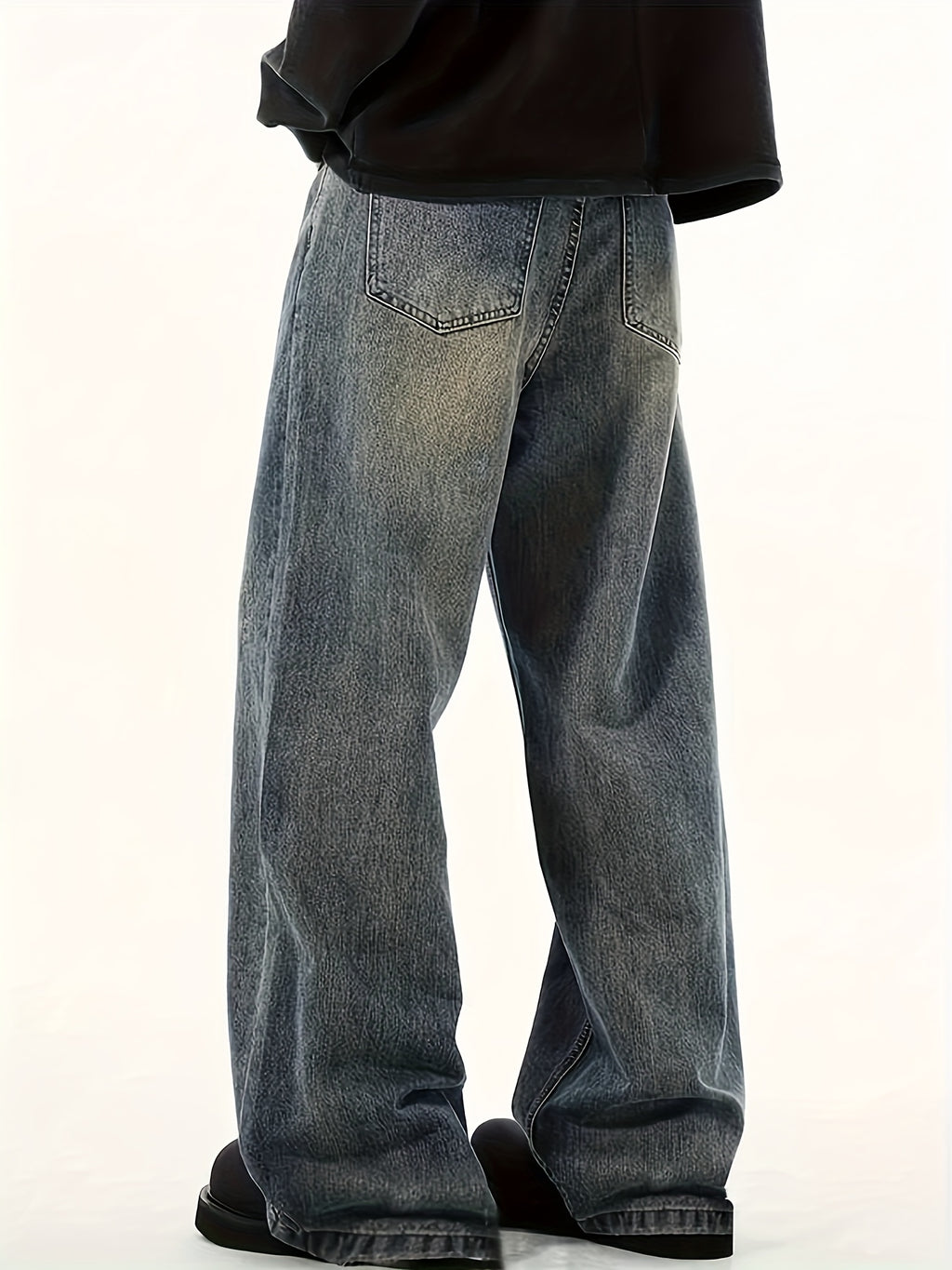 Men's Elastic Waist Vintage Mop Wide Leg Four-season Jeans