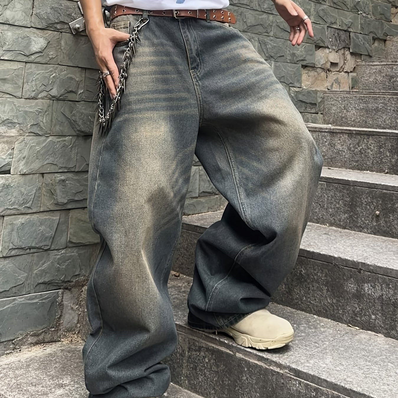 Men'S Casual Loose Fit Jeans, 90% Cotton 5% Polyester 5% Viscose Blend