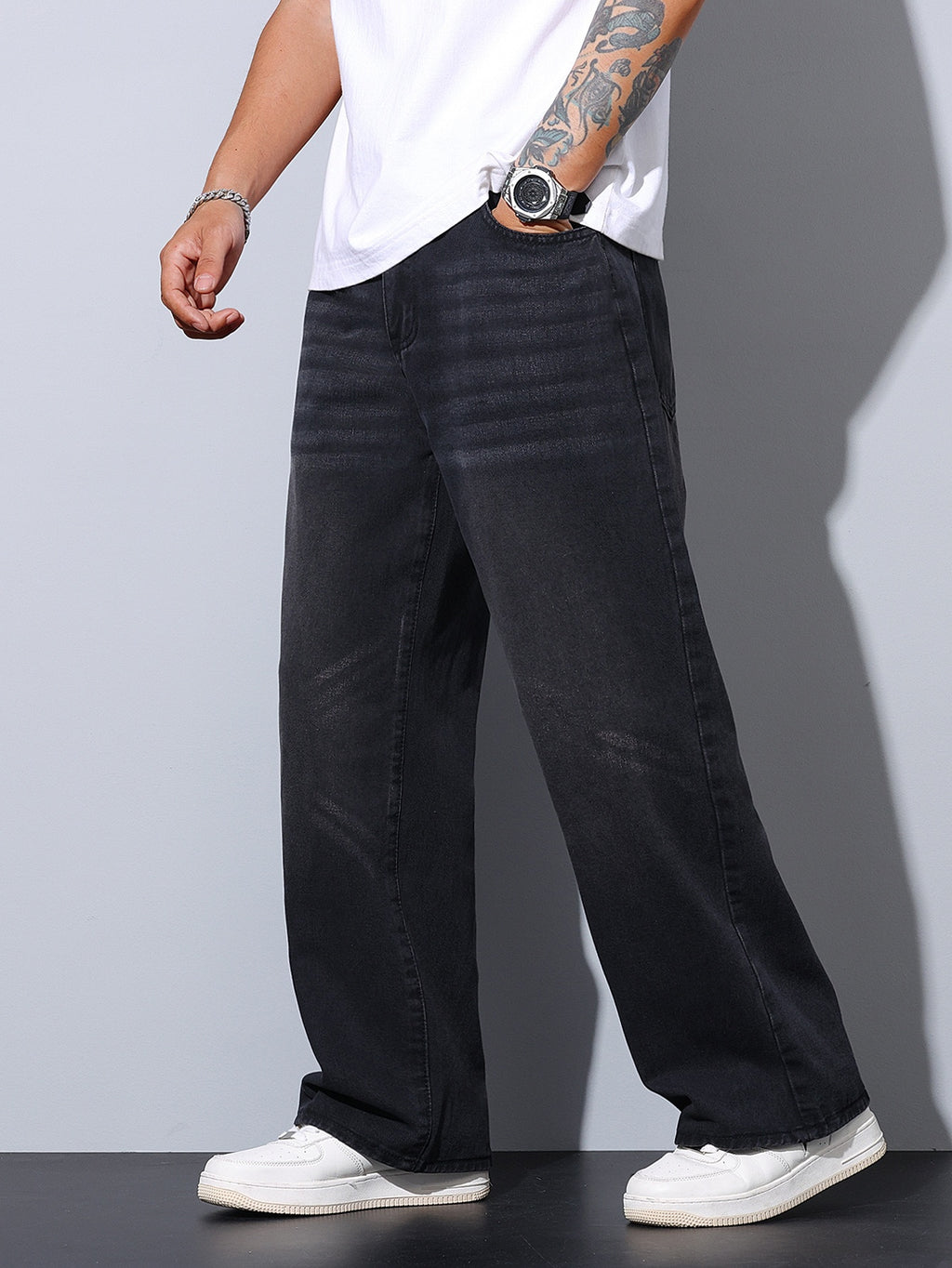 Men'S Blue Casual Loose Straight Faux Denim