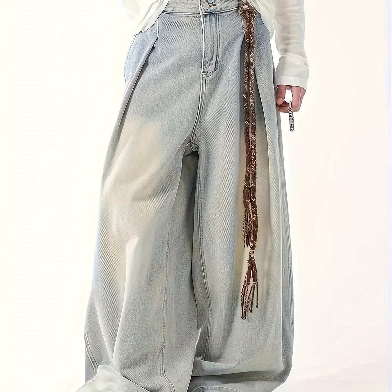 Men's Streetwear Wide-Leg Jeans - Non-Stretchy Denim Pants, Relaxed Fit for Everyday & Formal Outfits