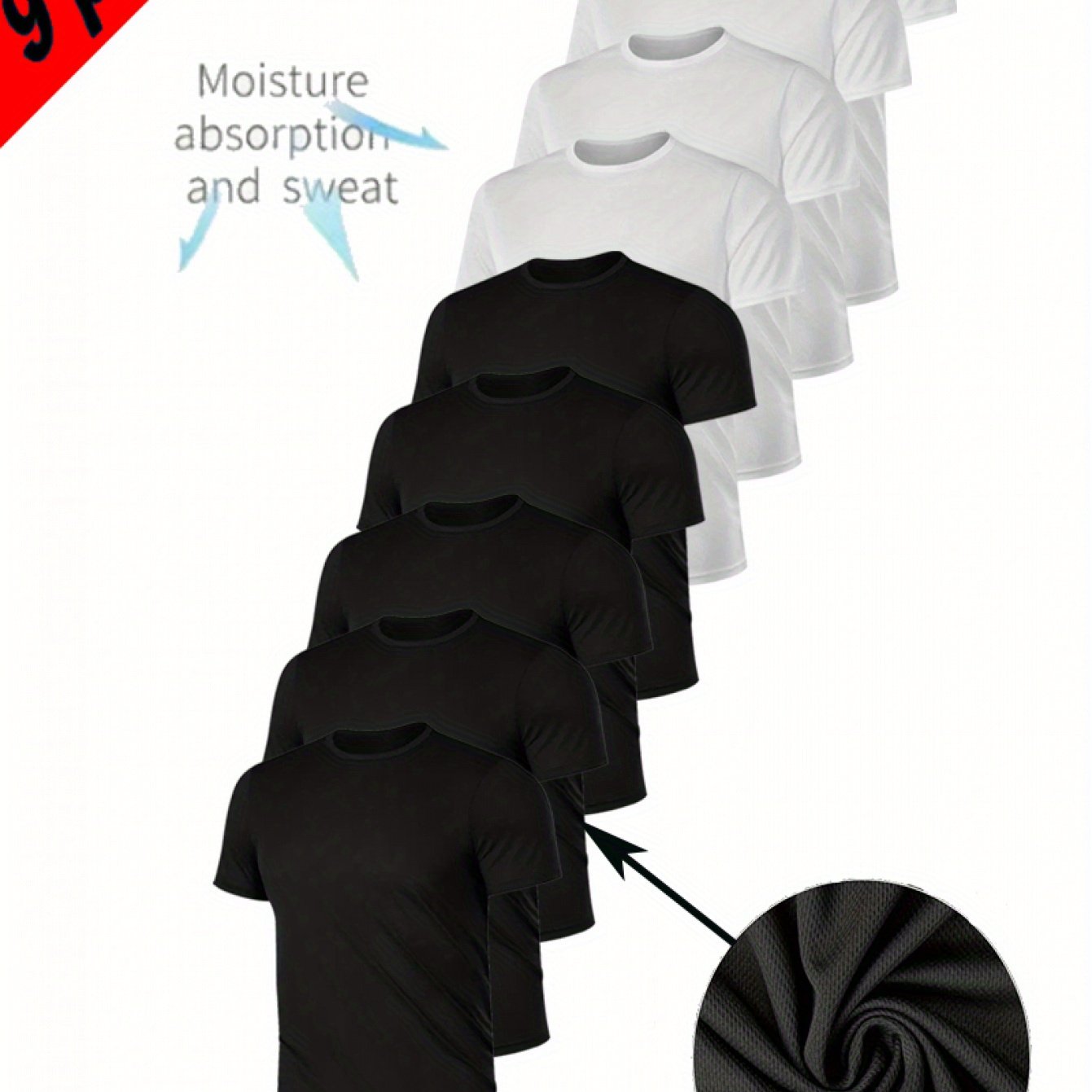 9pcs Breathable Quick-Dry Moisture-Wicking T-Shirts - 9 Color Options, Full-Body Digital Print, Round Neck Casual Fit for Gym & Summer Daily Wear, Machine Washable