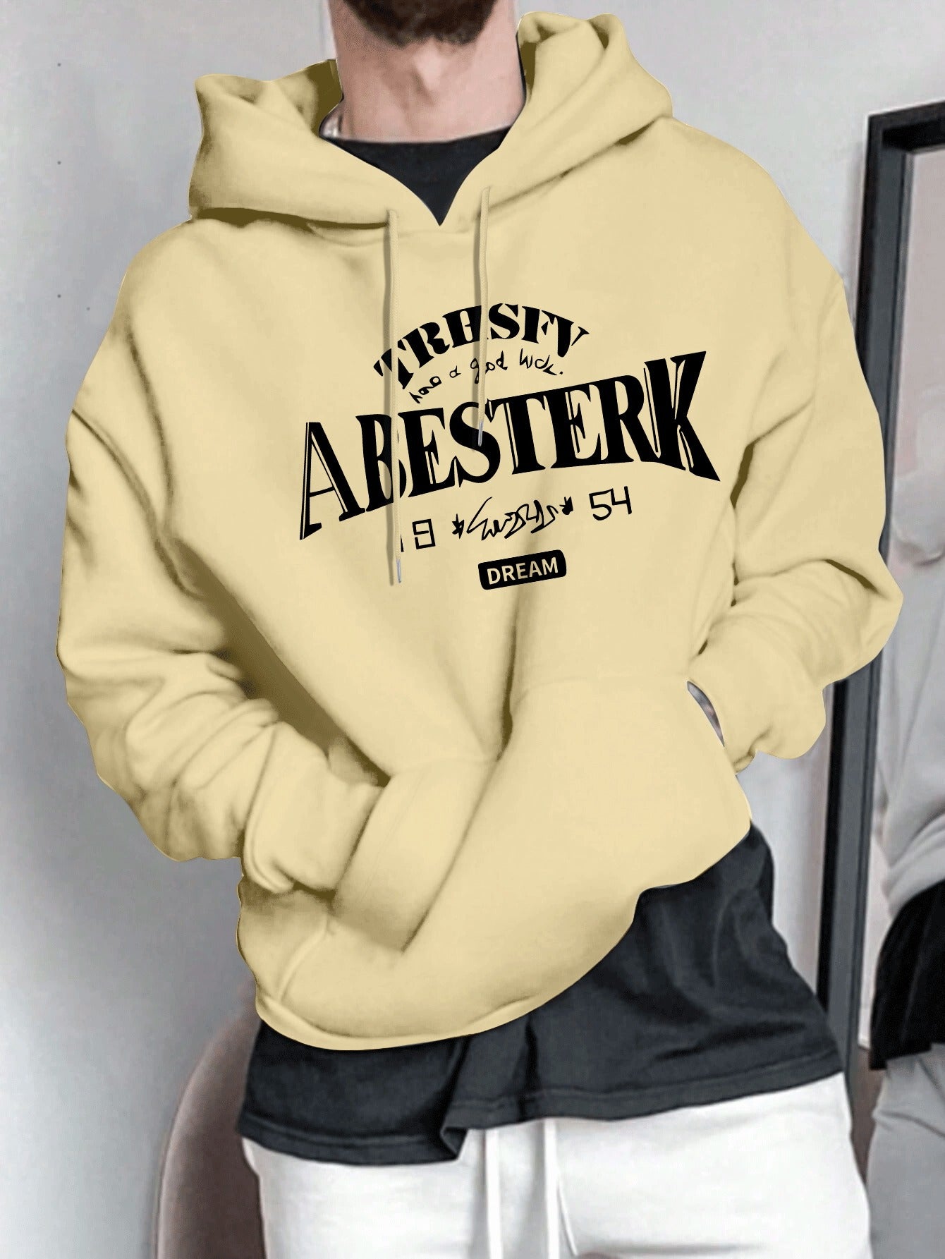 Geometric Pattern Men's Casual Hoodie | 1pc | Polyester Knit Fabric | Hooded Collar, Slight Stretch | Pullover Sweatshirt | Spring\u002FFall | Stylish