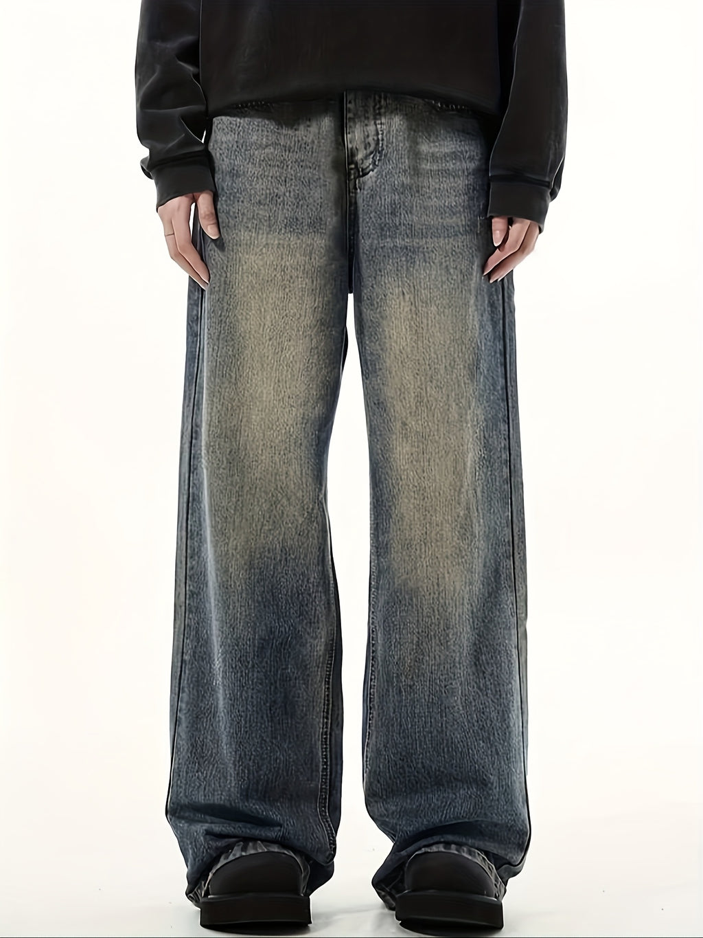 Men's Elastic Waist Vintage Mop Wide Leg Four-season Jeans