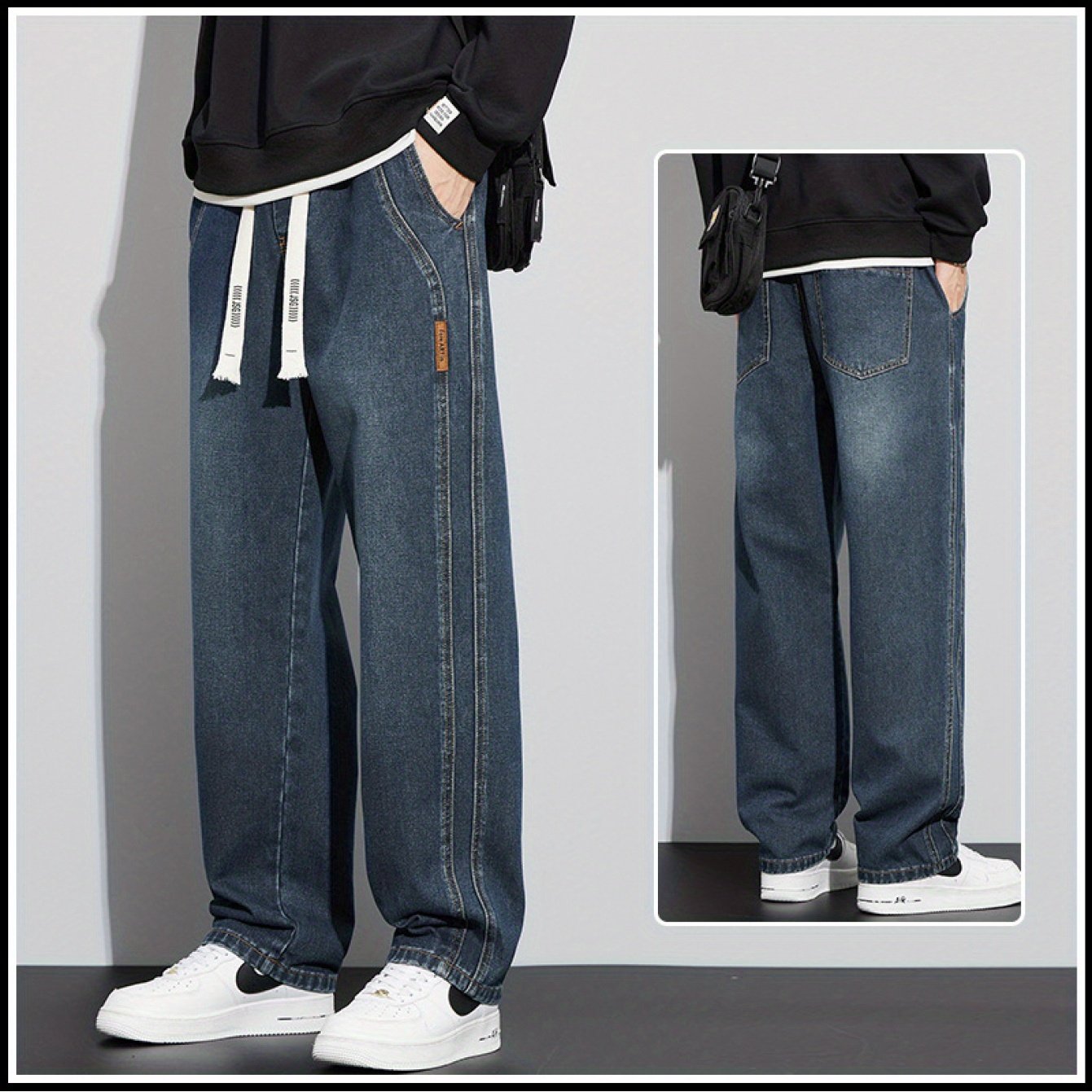 Men's Vintage Wide Leg Jeans - Loose Fit Straight Leg Draped Design