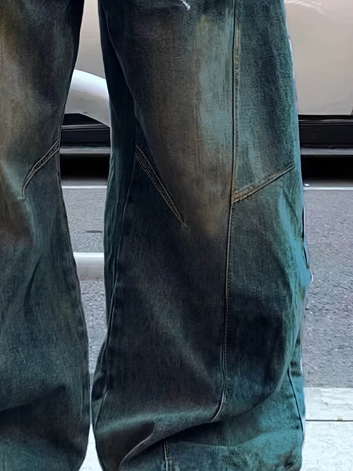 Men'S Vintage Washed Loose Faux Denim - High Street Style, Loose Fit, All-Season Comfort