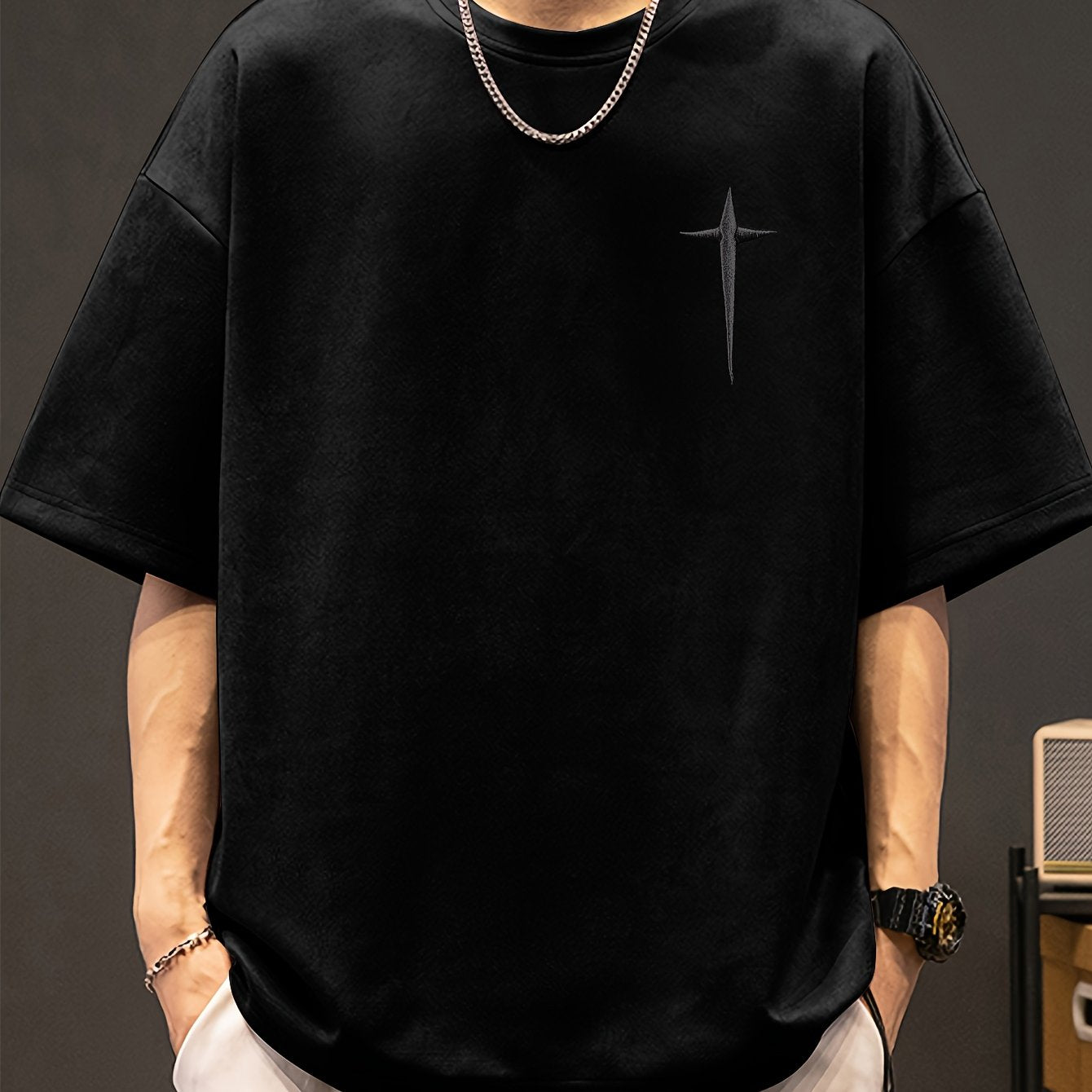 Men's Pierson OBM Fashion Casual Teal Embroidered Crew Neck Sweatshirt - Sporty Style, Polyester and Spandex Blend, Machine Washable, Summer Wear, Sporty Sweatshirt|Geometric Embroidery|Polyester Spandex Blend