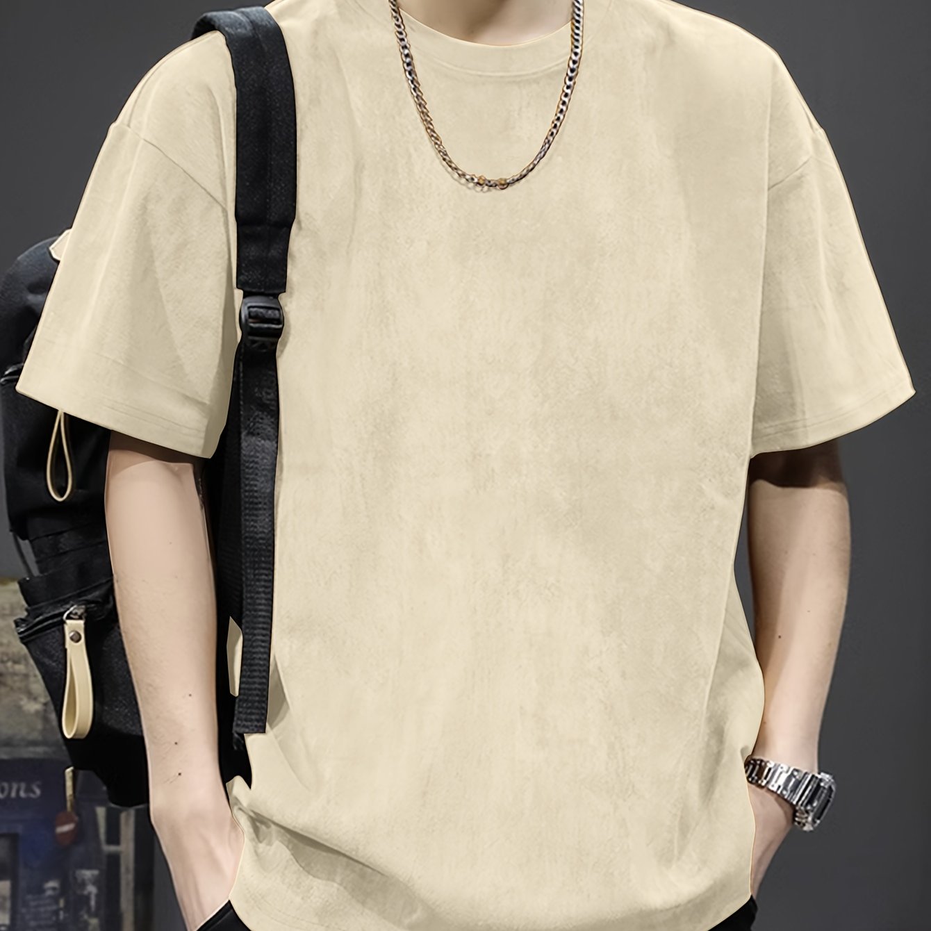 Pearson Summer T-Shirt Pearson Men's Solid Color Casual Loose Faux Outdoor Short-Sleeve Round Neck T-Shirt