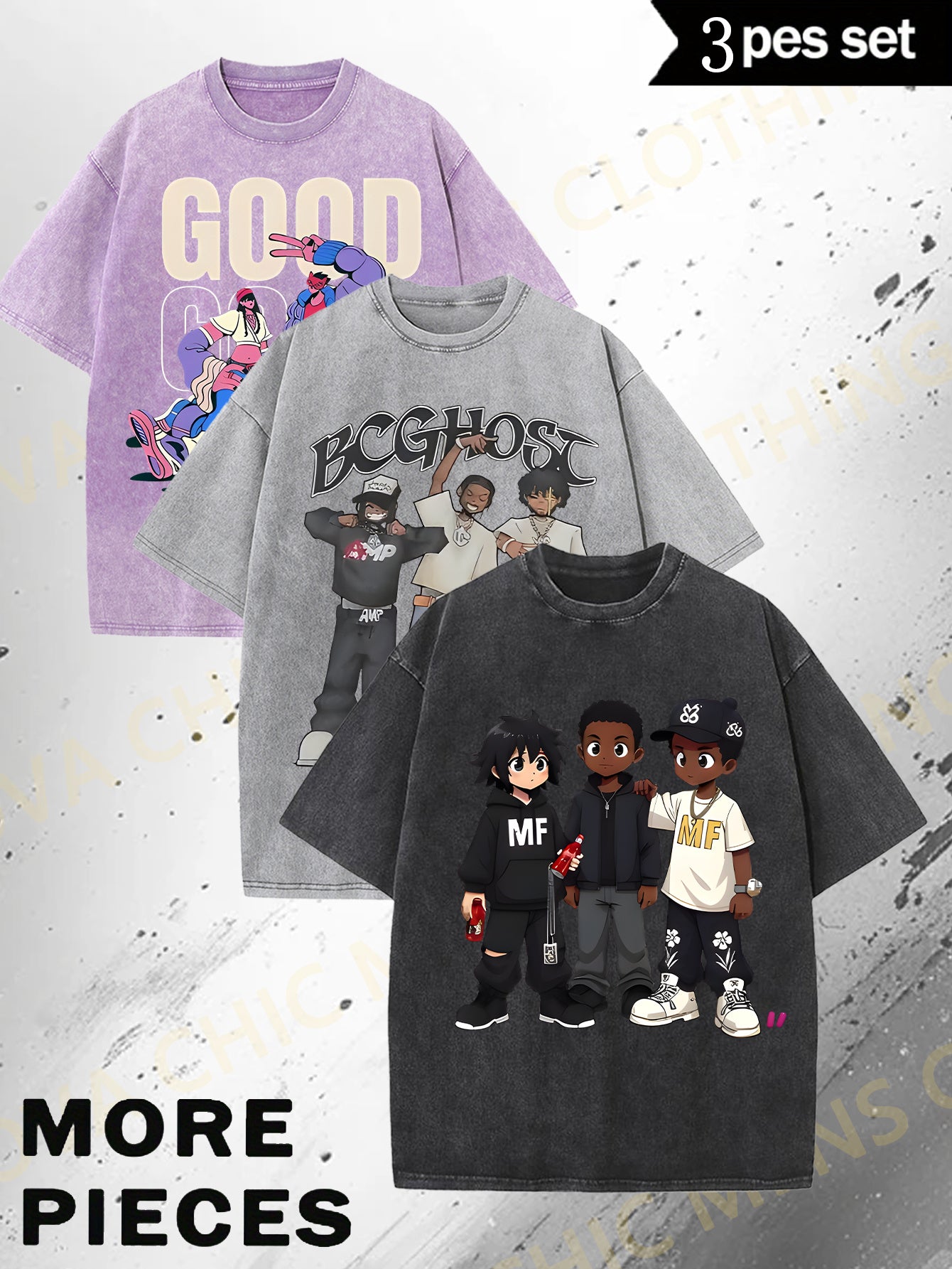 Three-Piece Set Keep a Good Attitude And Love Life Printed 230G Heavy Wash Batik Short Sleeve Tee, Men'S Crisp Short Sleeve Tee, Outdoor Sweats, Retro Wash, 100% Cotton, Everyday Wear