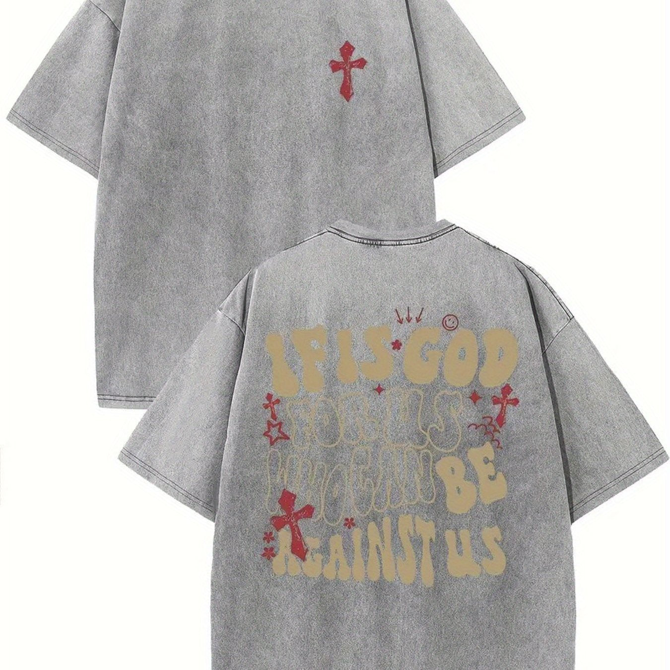 1pc Men's 230GSM Heavyweight Cotton T-Shirt - Dual-Sided Water Wash Vintage Streetwear Tee with \